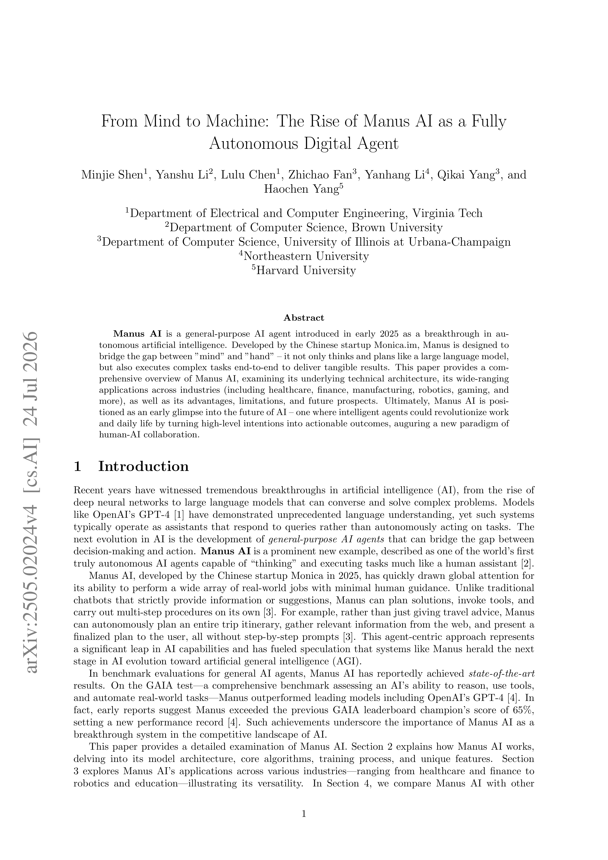 Manus General Autonomous AI Agent for Complex Work — page 1