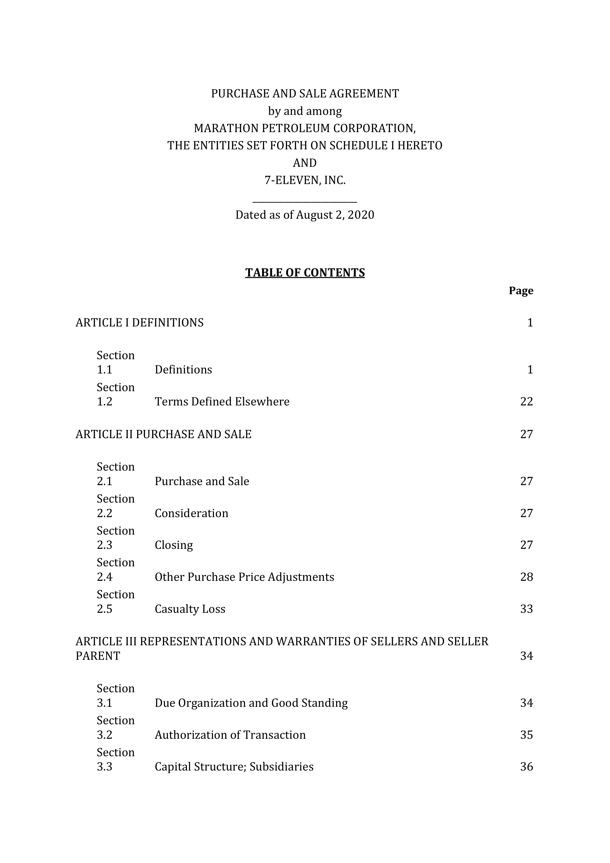 Marathon Petroleum Purchase and Sale Agreement — page 1