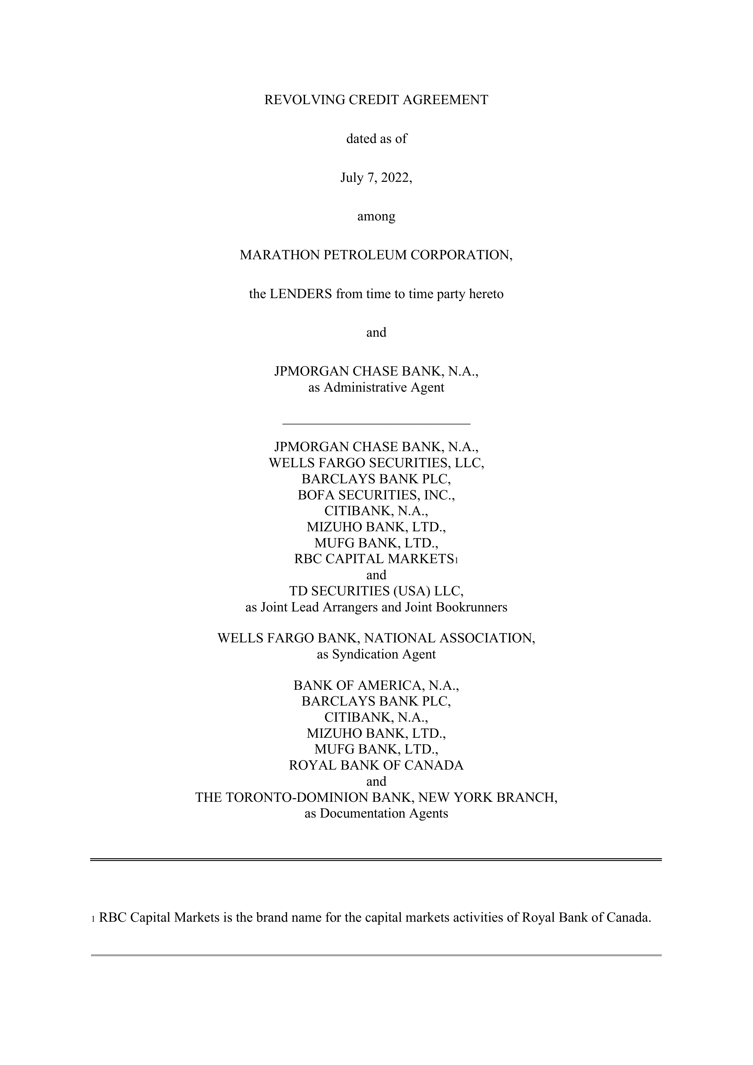 Marathon Petroleum Revolving Credit Agreement — page 1