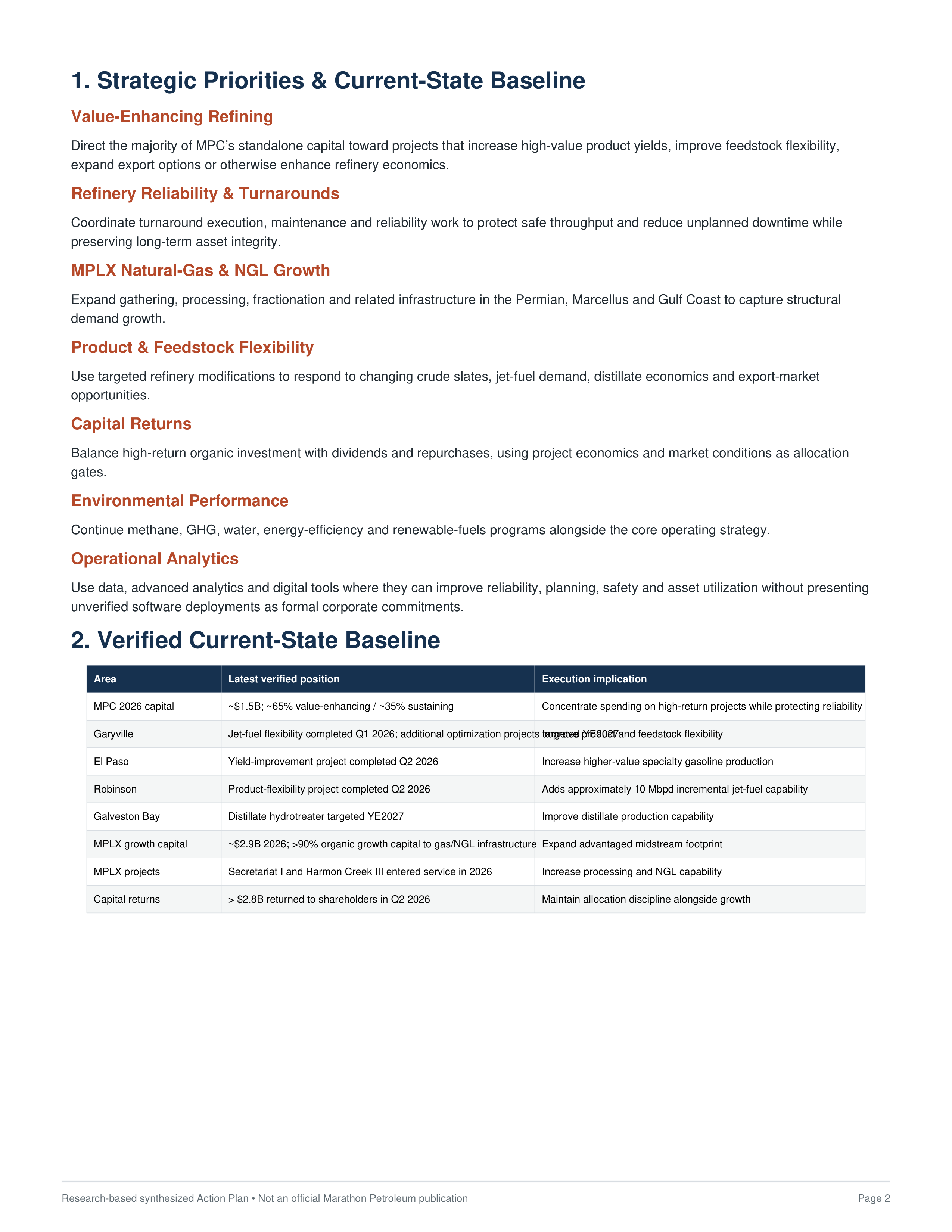 Marathon Petroleum Value-Enhancing Refining, Midstream Growth & Operational Optimization Action Plan — page 2