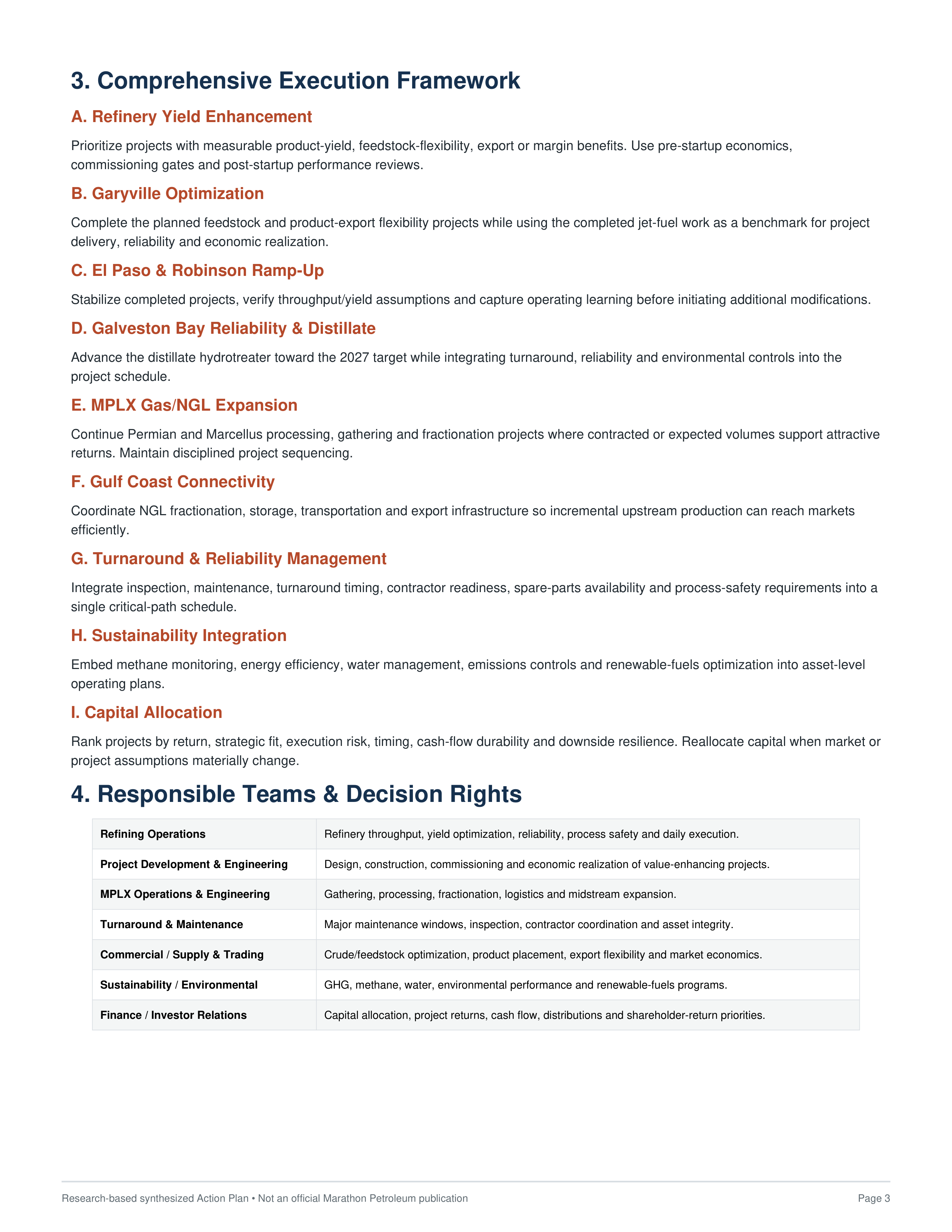Marathon Petroleum Value-Enhancing Refining, Midstream Growth & Operational Optimization Action Plan — page 3