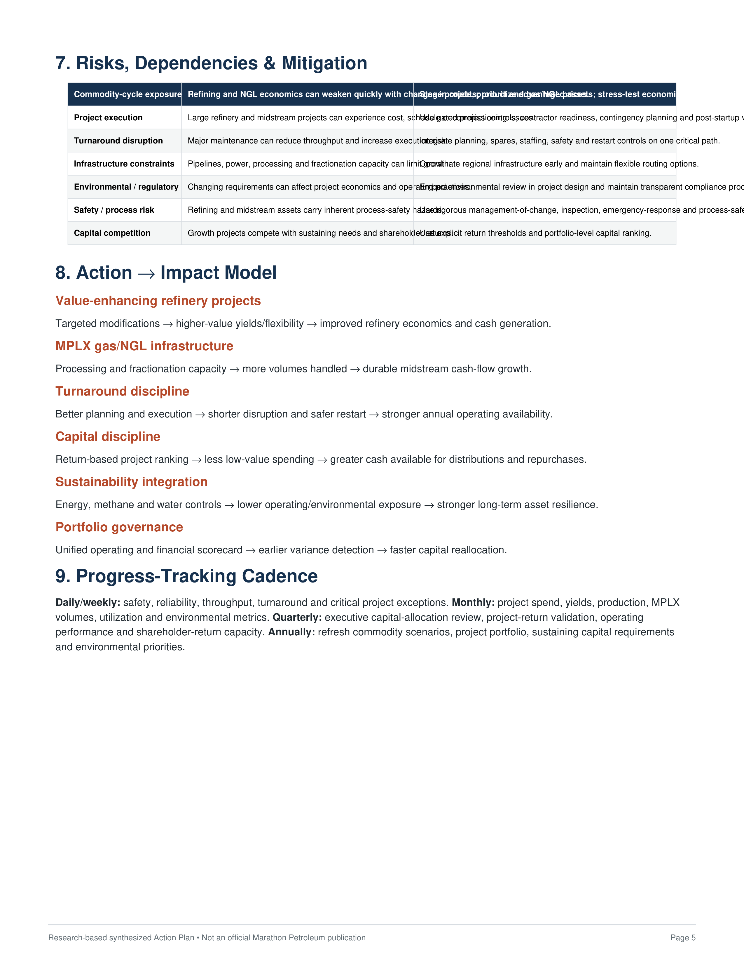 Marathon Petroleum Value-Enhancing Refining, Midstream Growth & Operational Optimization Action Plan — page 5