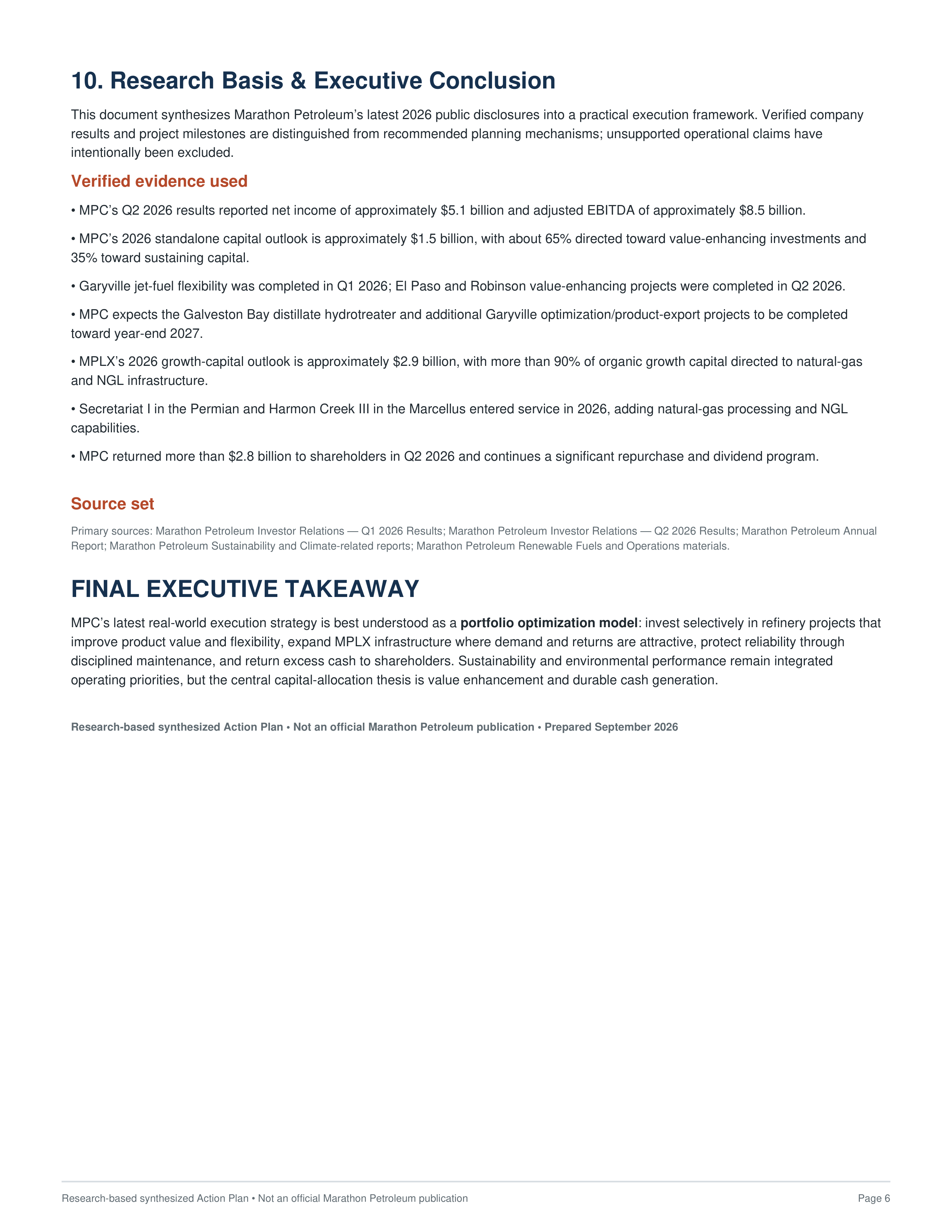 Marathon Petroleum Value-Enhancing Refining, Midstream Growth & Operational Optimization Action Plan — page 6