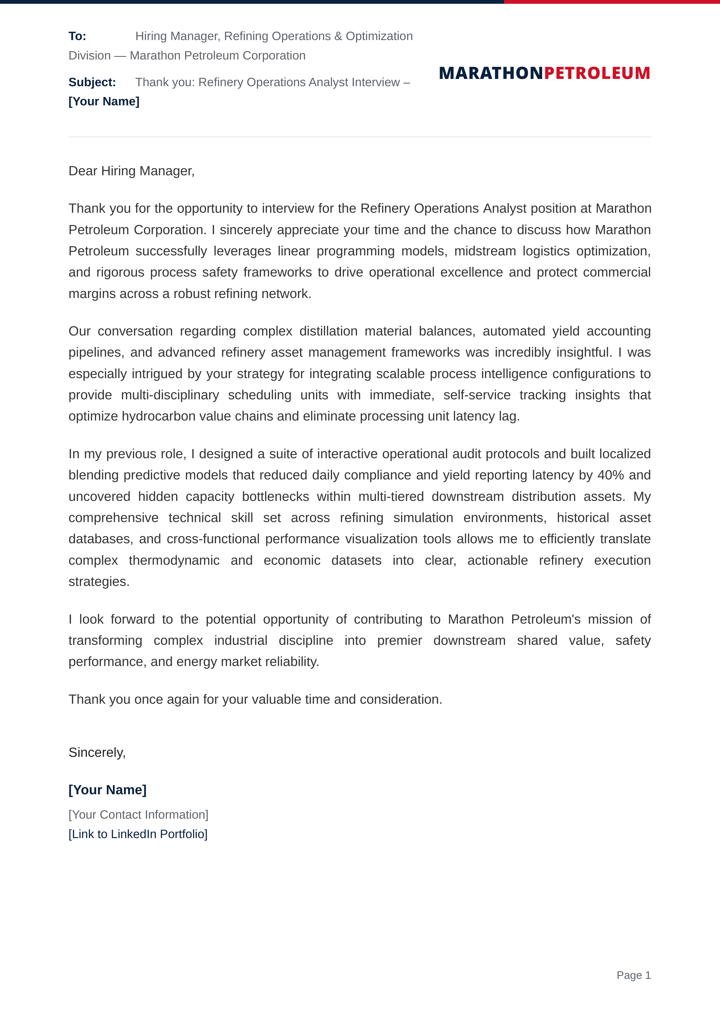Marathon Petroleum Refinery Operations Analyst — page 1