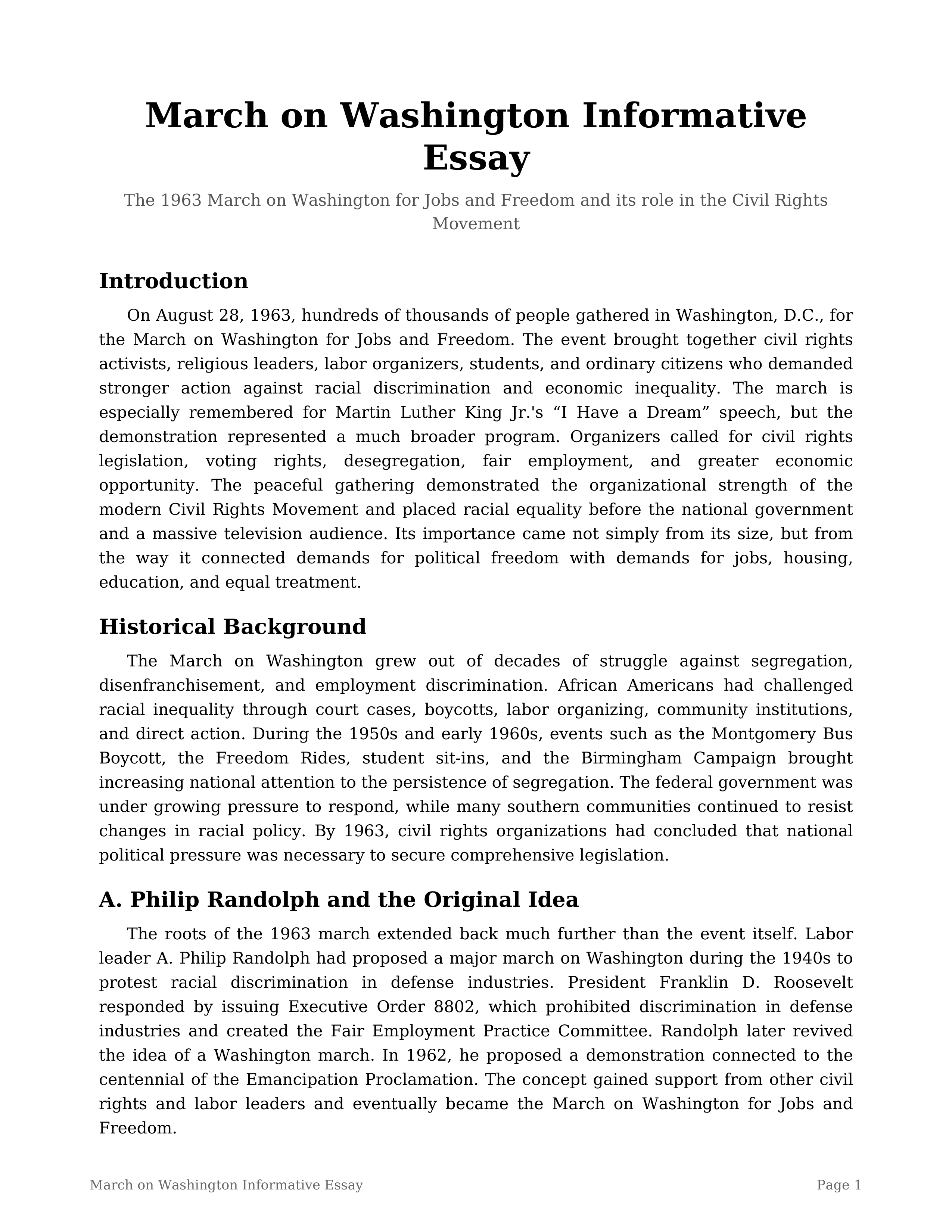 March on Washington Informative Essay — page 1