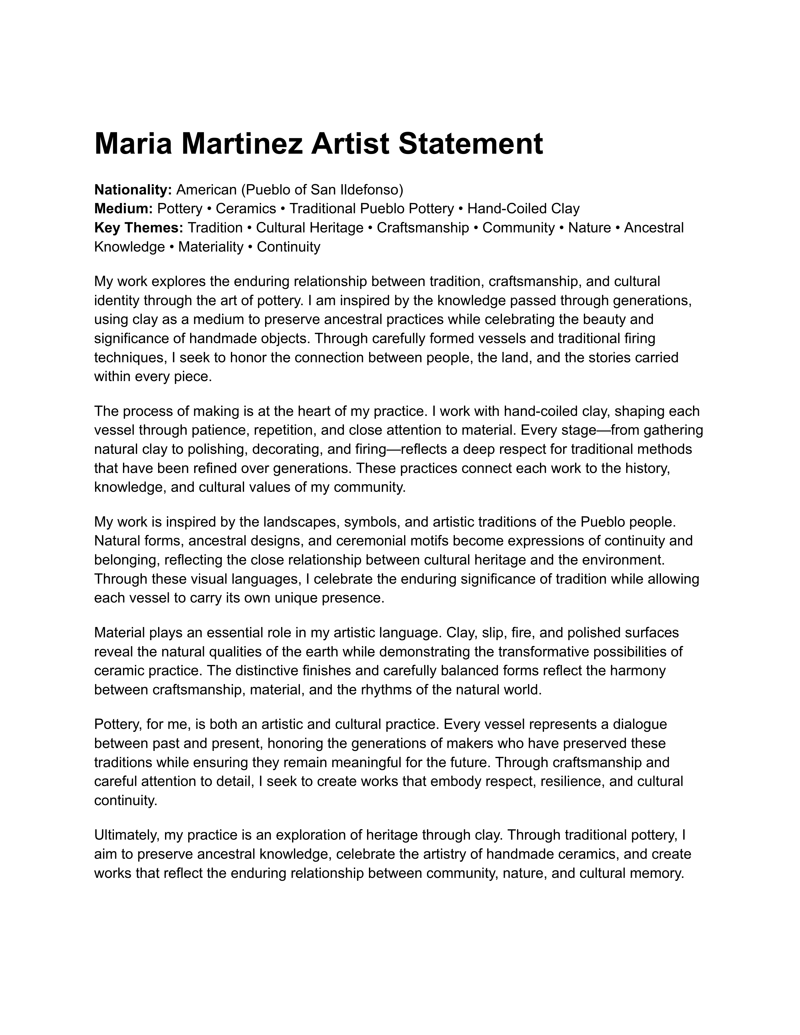 Maria Martinez Artist Statement — page 1