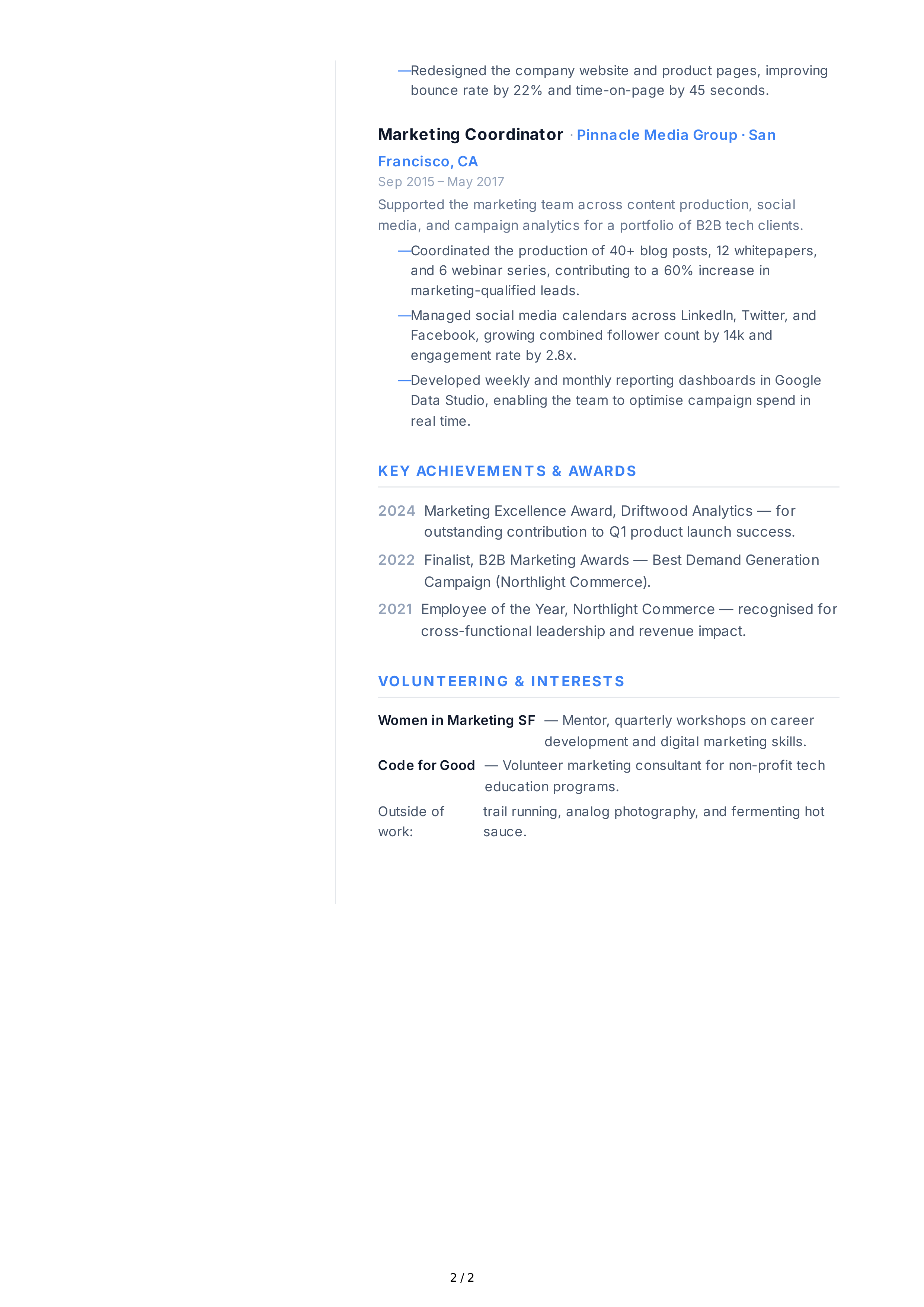 Marketing Manager CV — page 2