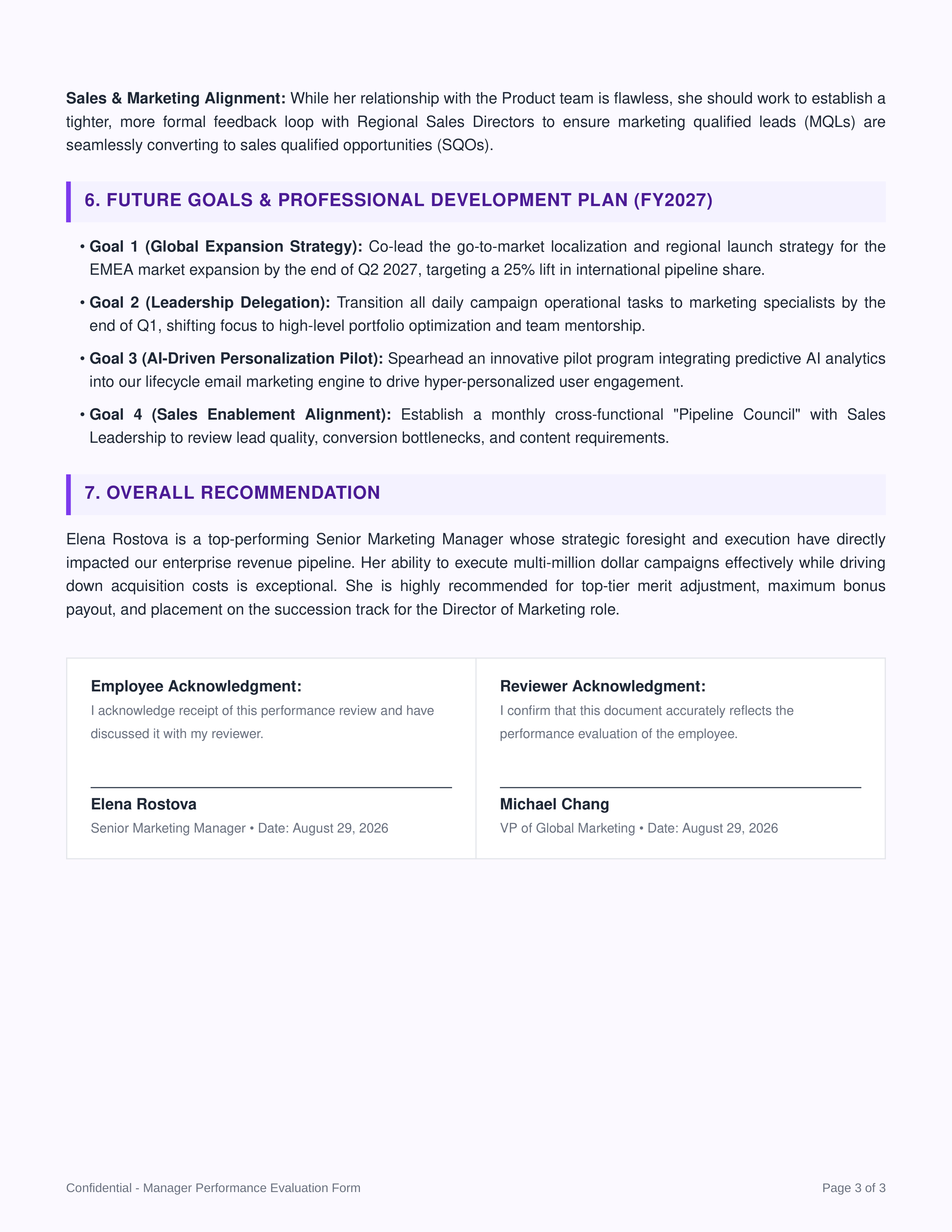 Marketing Manager Performance Review — page 3