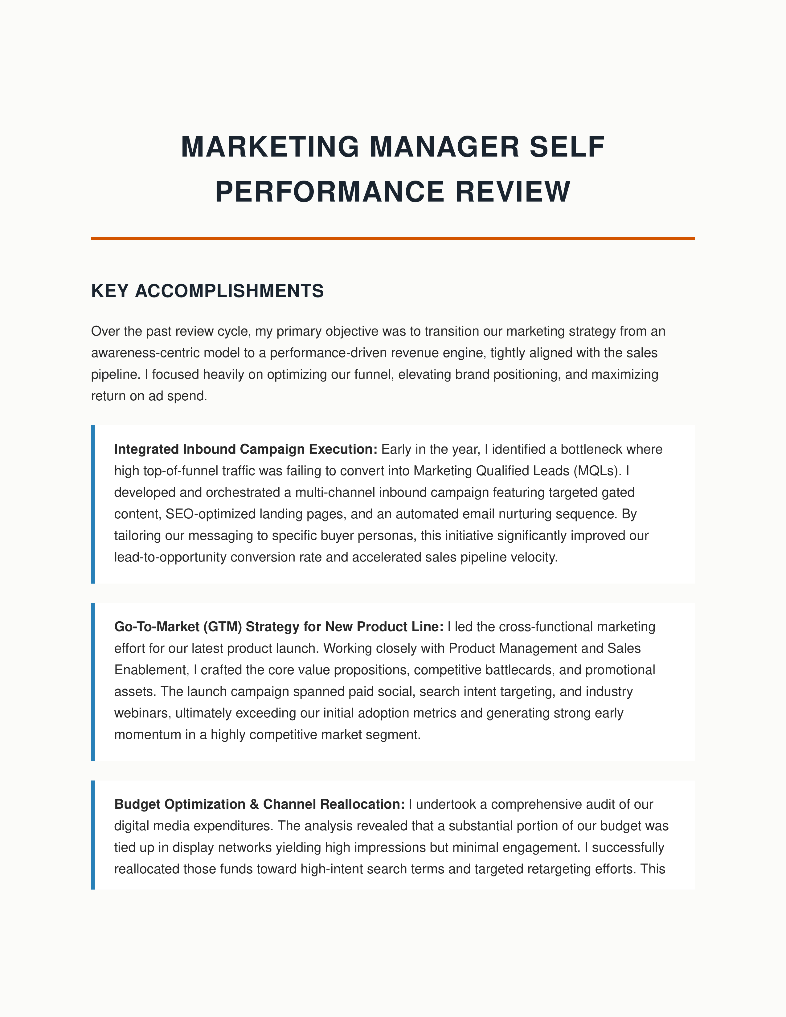 Marketing Manager Self Performance Review — page 1