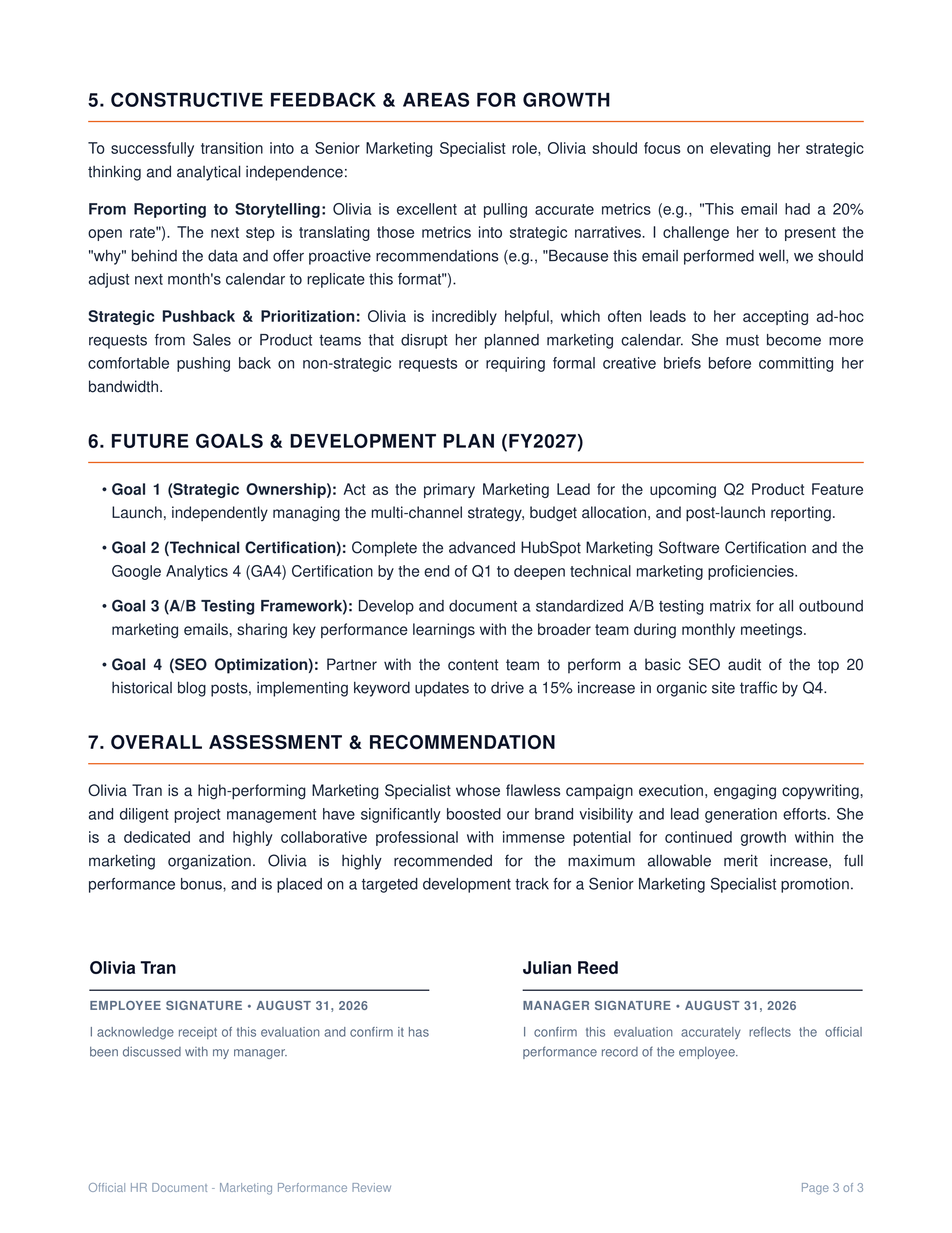 Marketing Specialist Performance Review — page 3