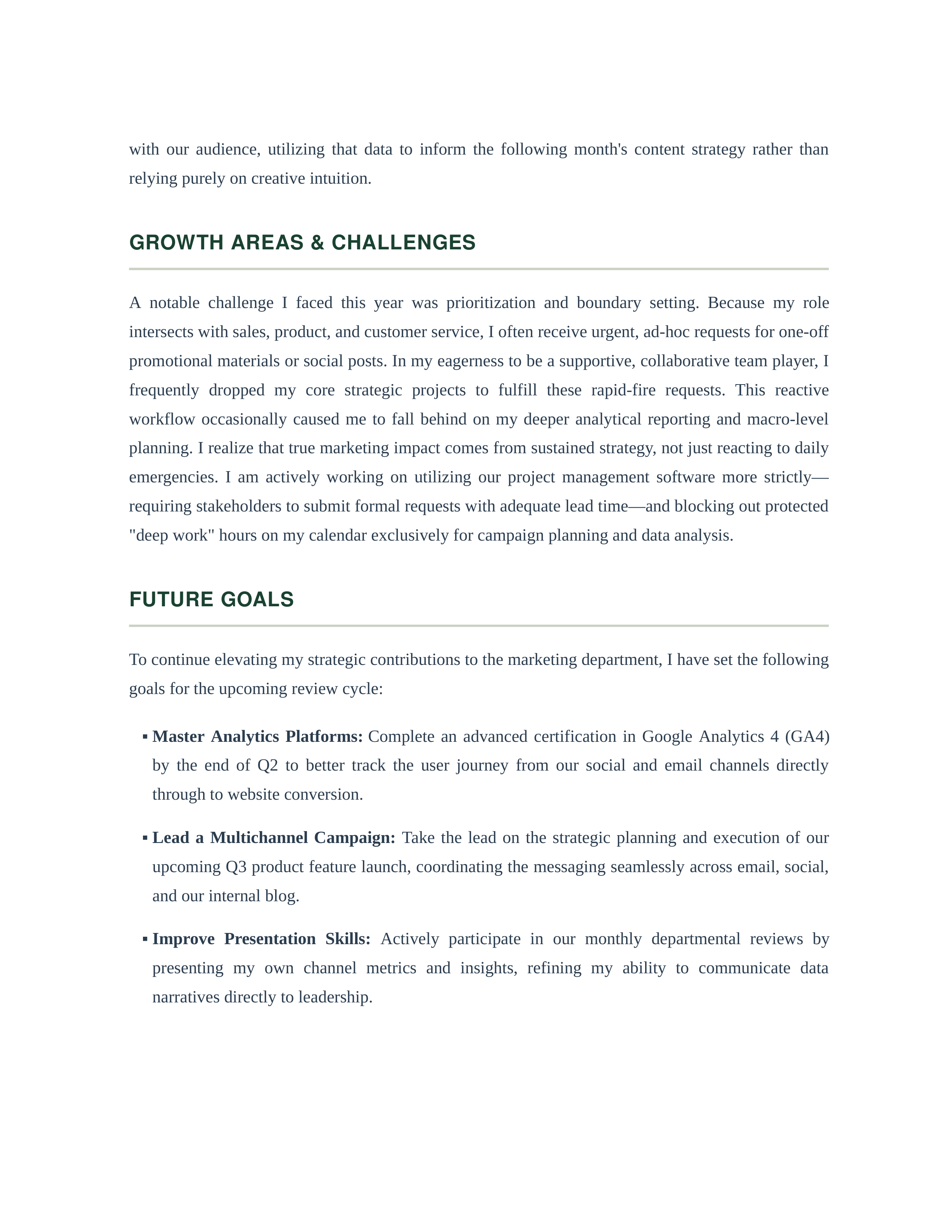 Marketing Specialist Self Performance Review — page 2