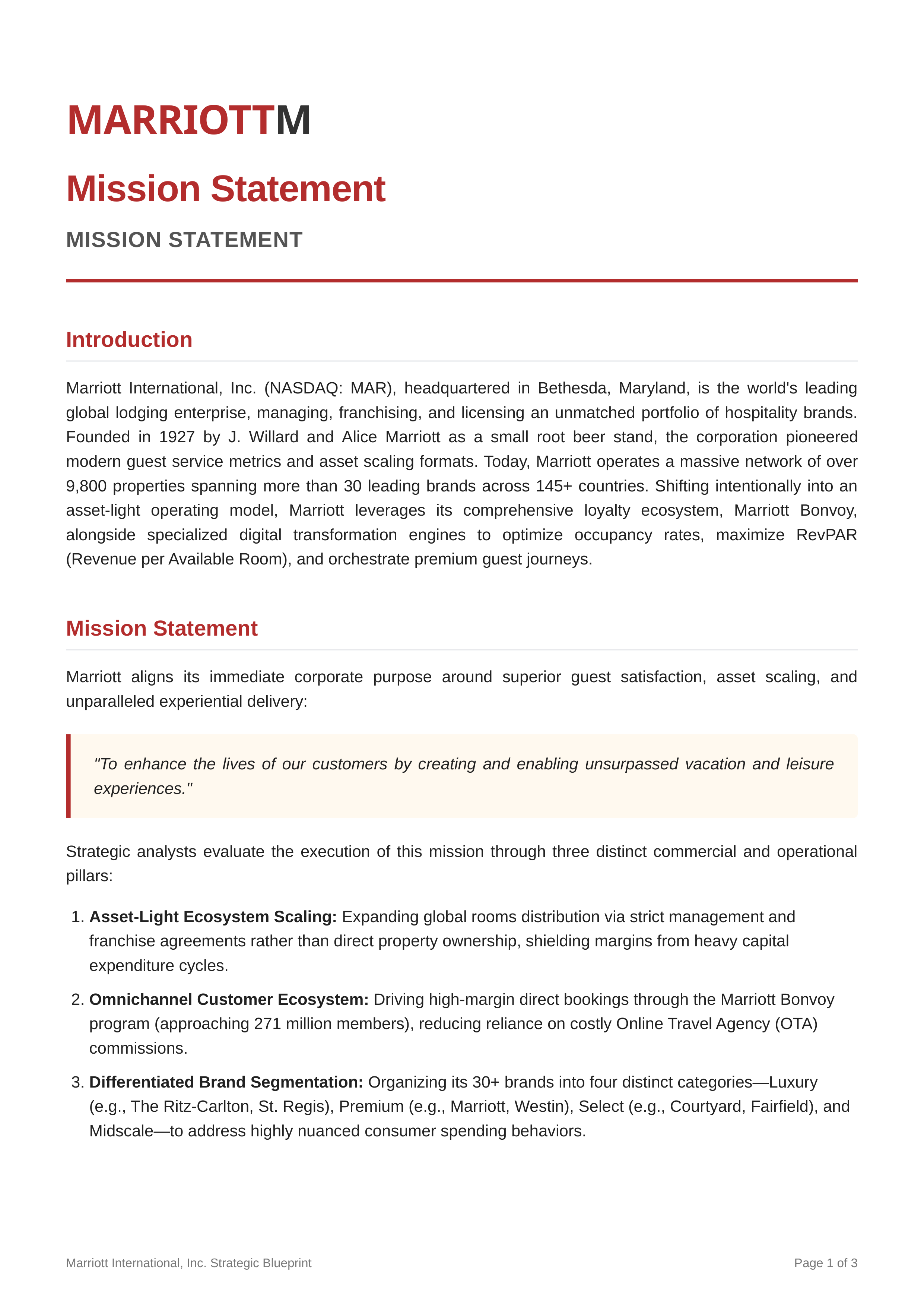 Marriott International Mission Statement — page 1