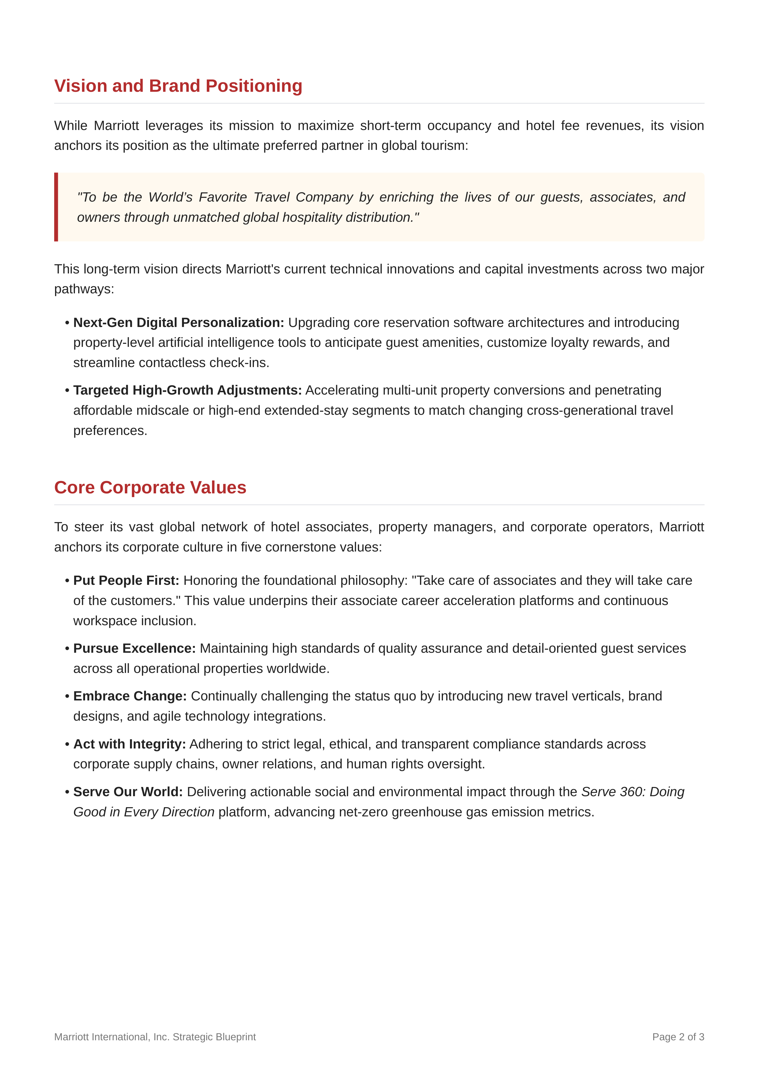 Marriott International Mission Statement — page 2