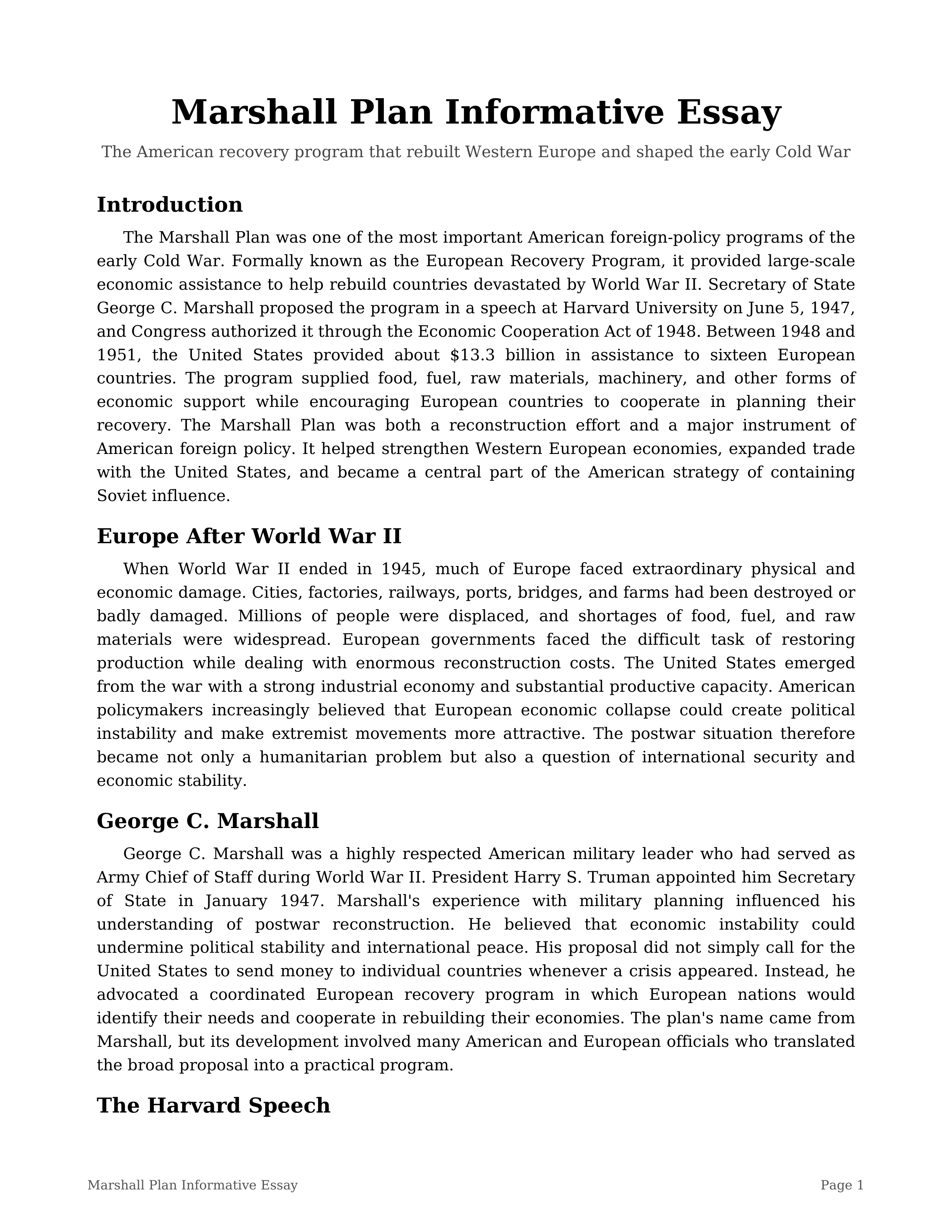 Marshall Plan Informative Essay — page 1