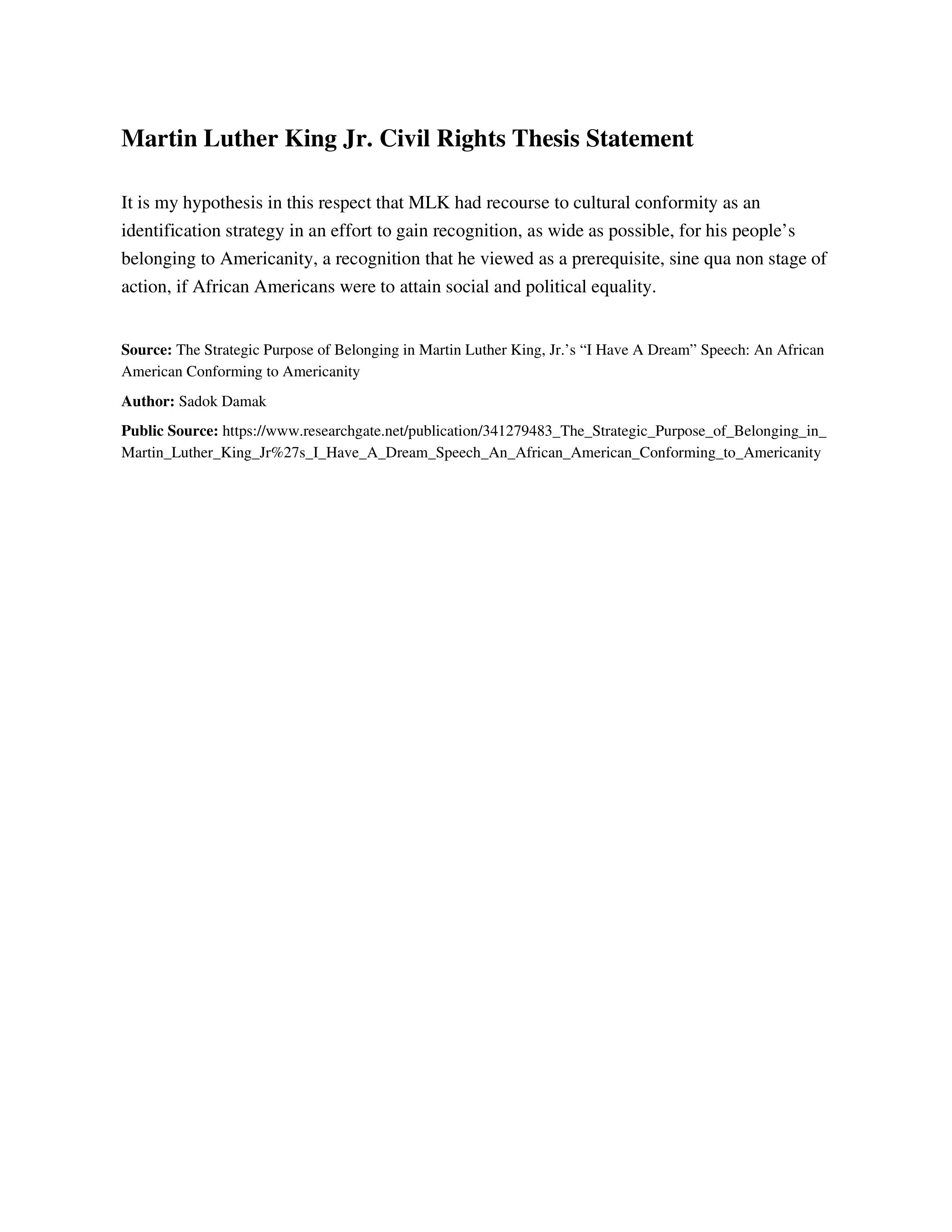 Martin Luther King Jr. Civil Rights Thesis Statement — page 1