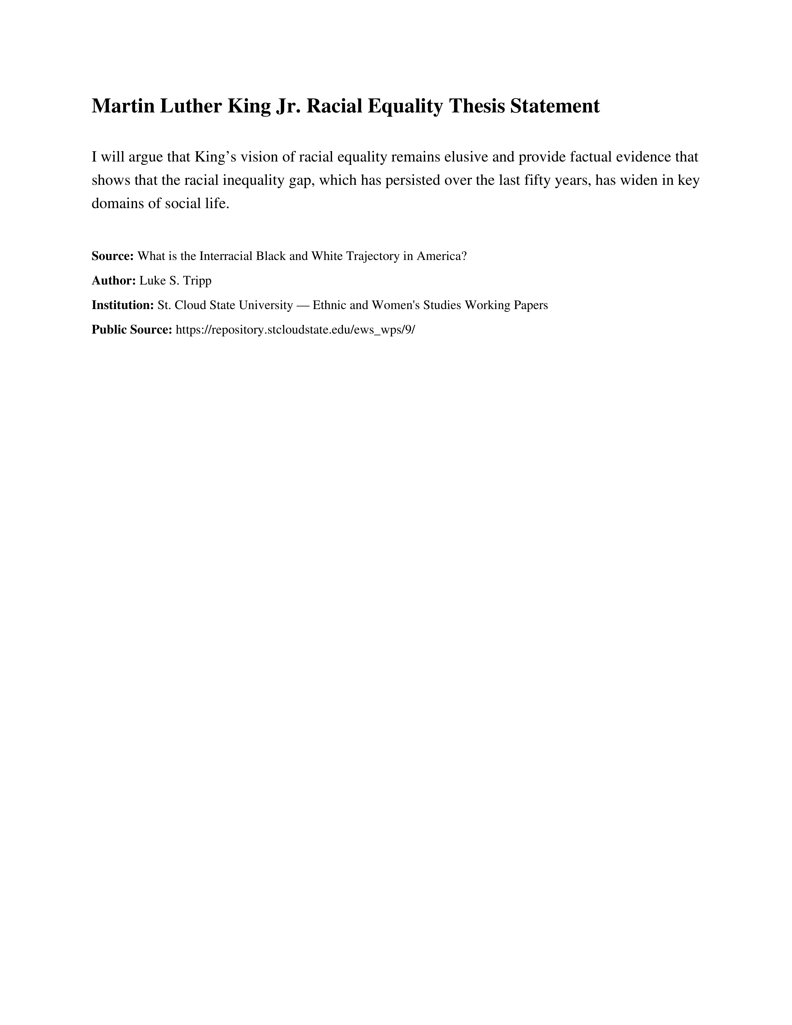 Martin Luther King Jr. Racial Equality Thesis Statement — page 1