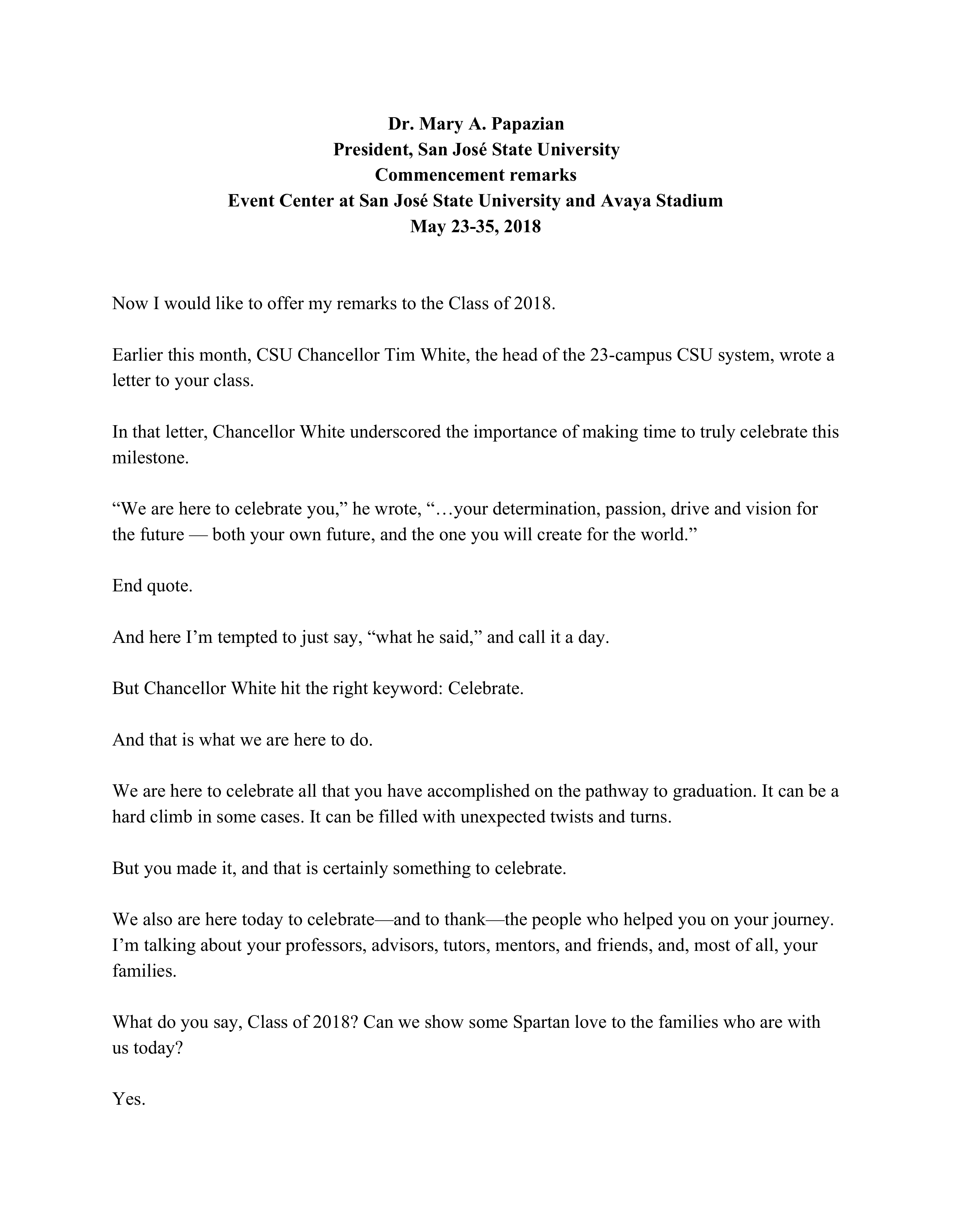 Mary Papazian Commencement Speech — page 1