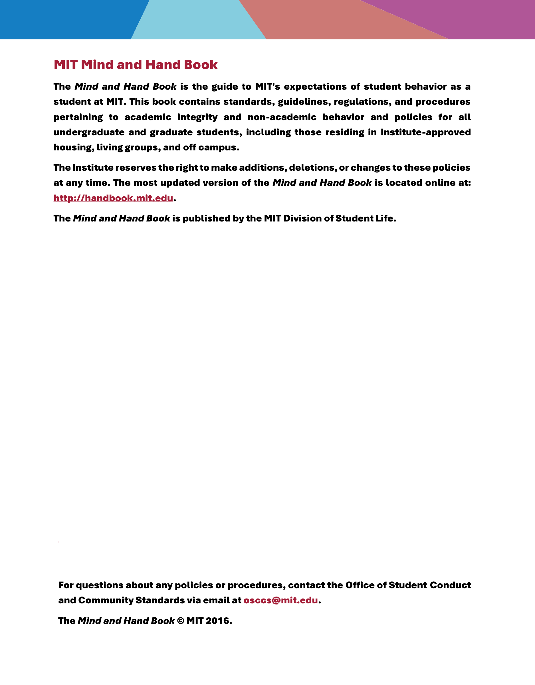 Massachusetts Institute of Technology MIT Mind and Handbook — page 2