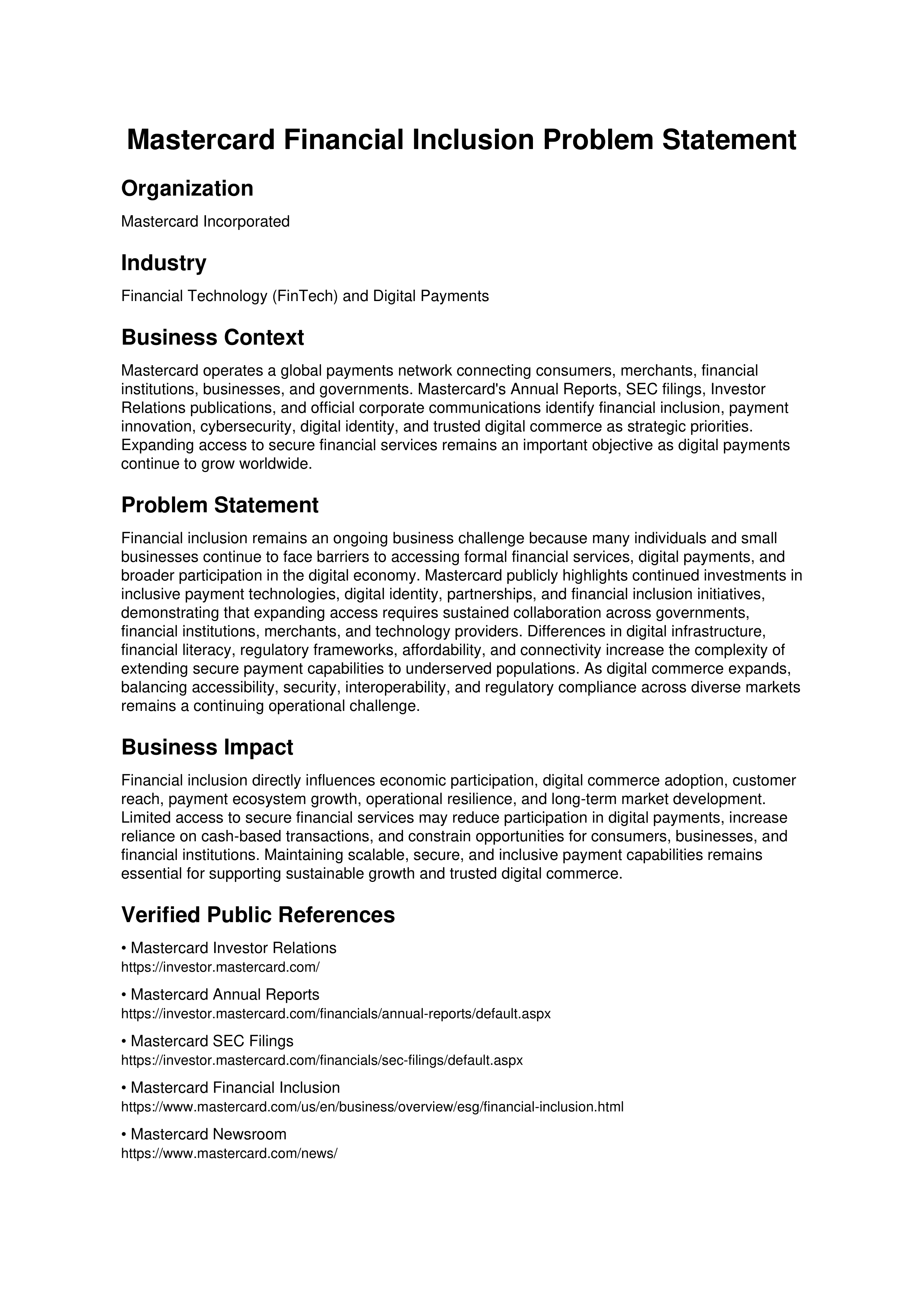 Mastercard Financial Inclusion Problem Statement — page 1