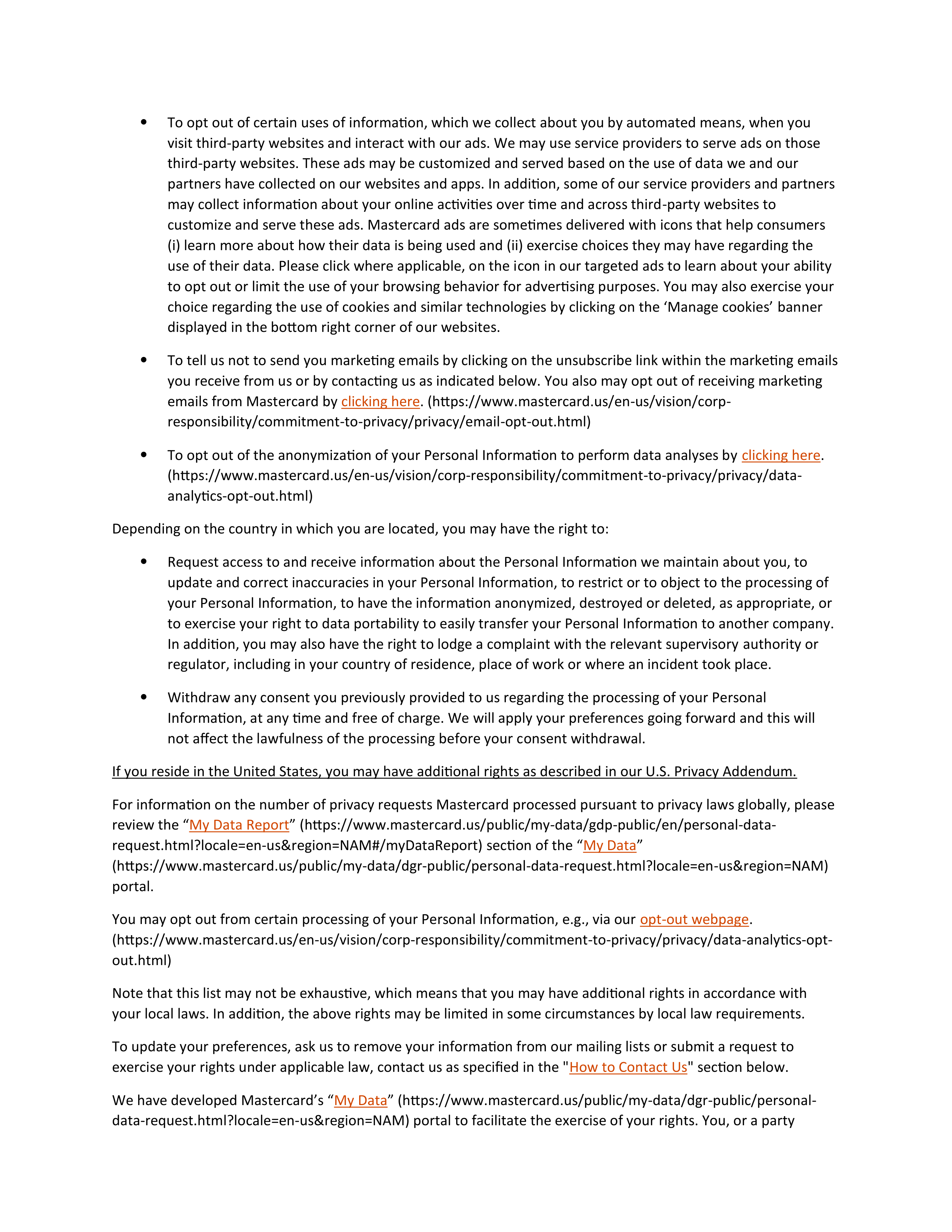 Mastercard Global Privacy Notice — page 15