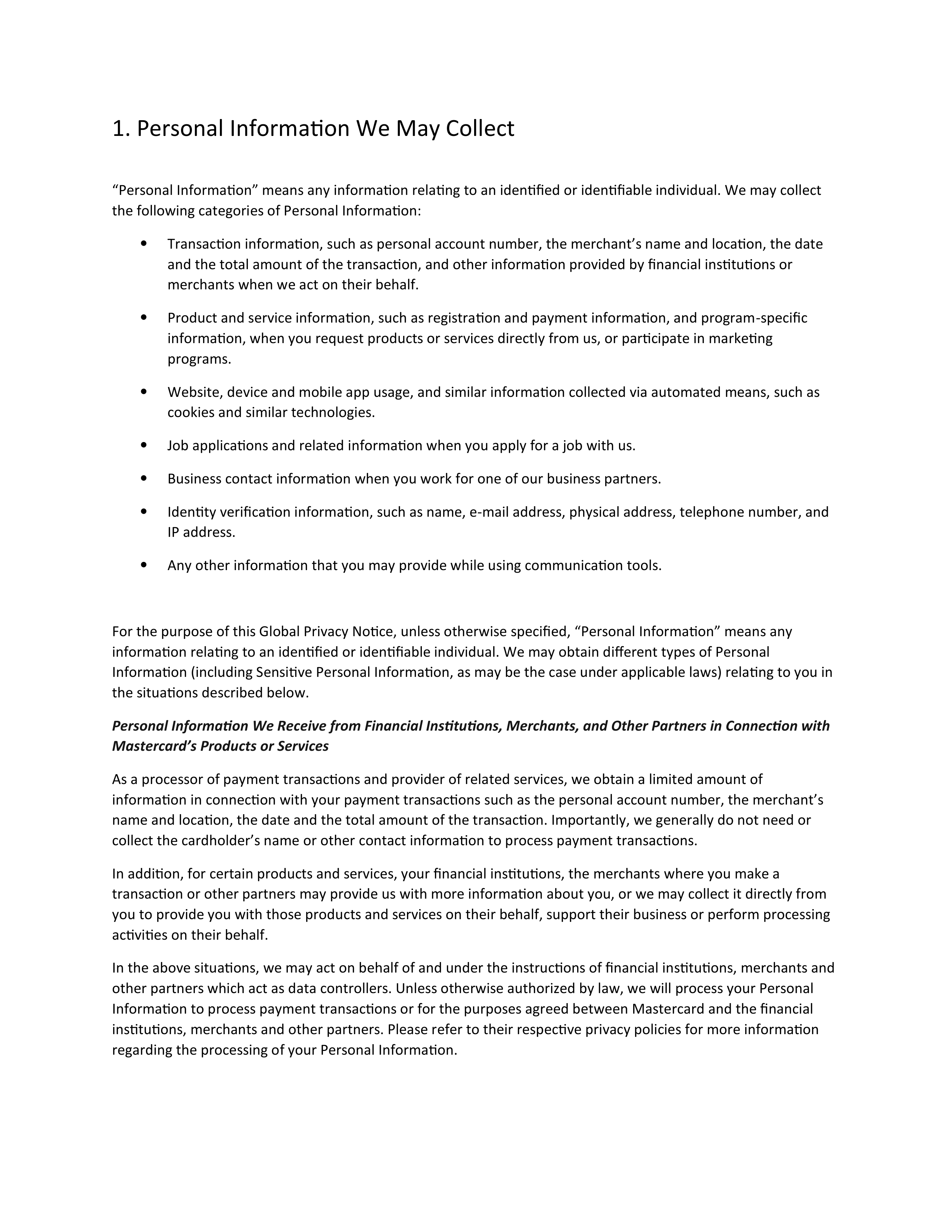 Mastercard Global Privacy Notice — page 2