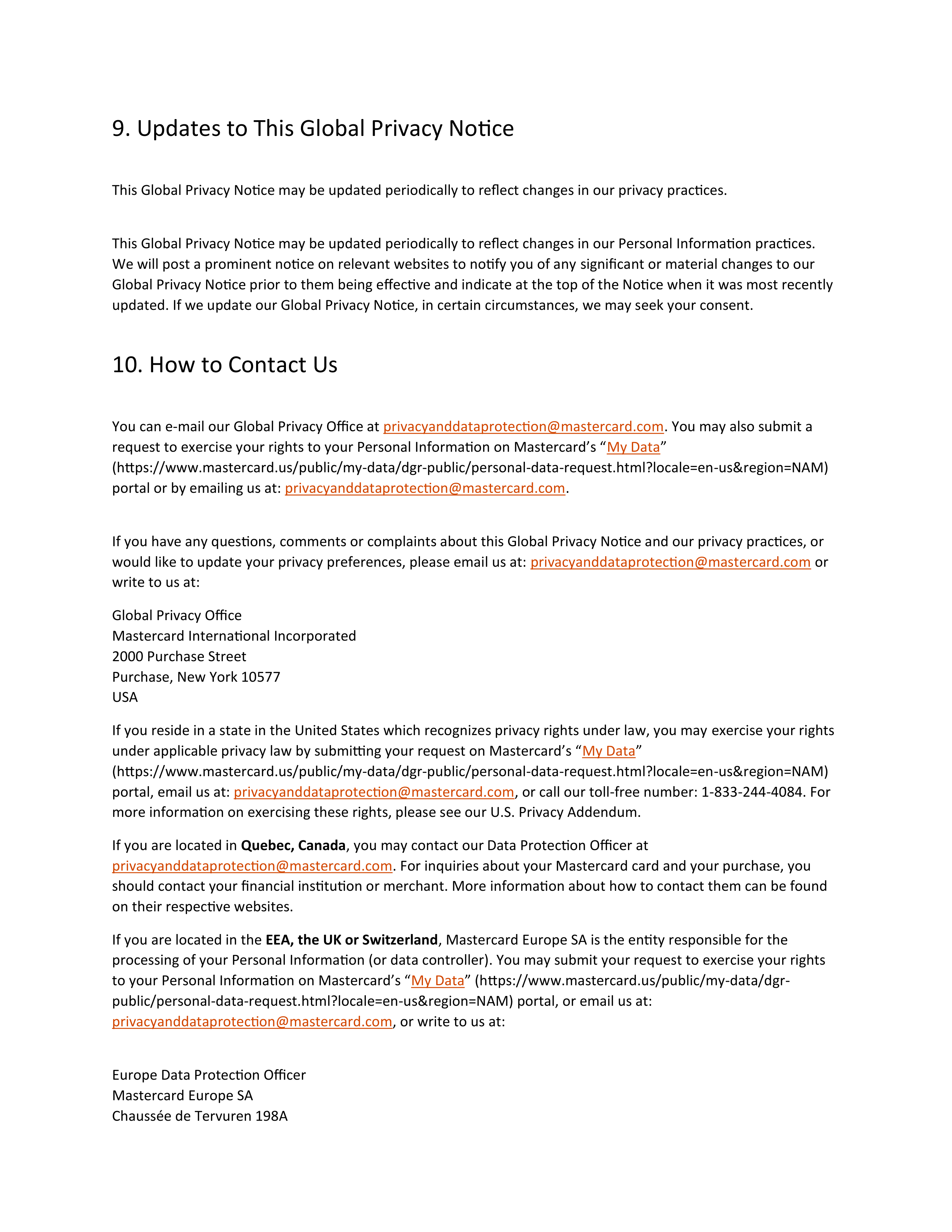 Mastercard Global Privacy Notice — page 20