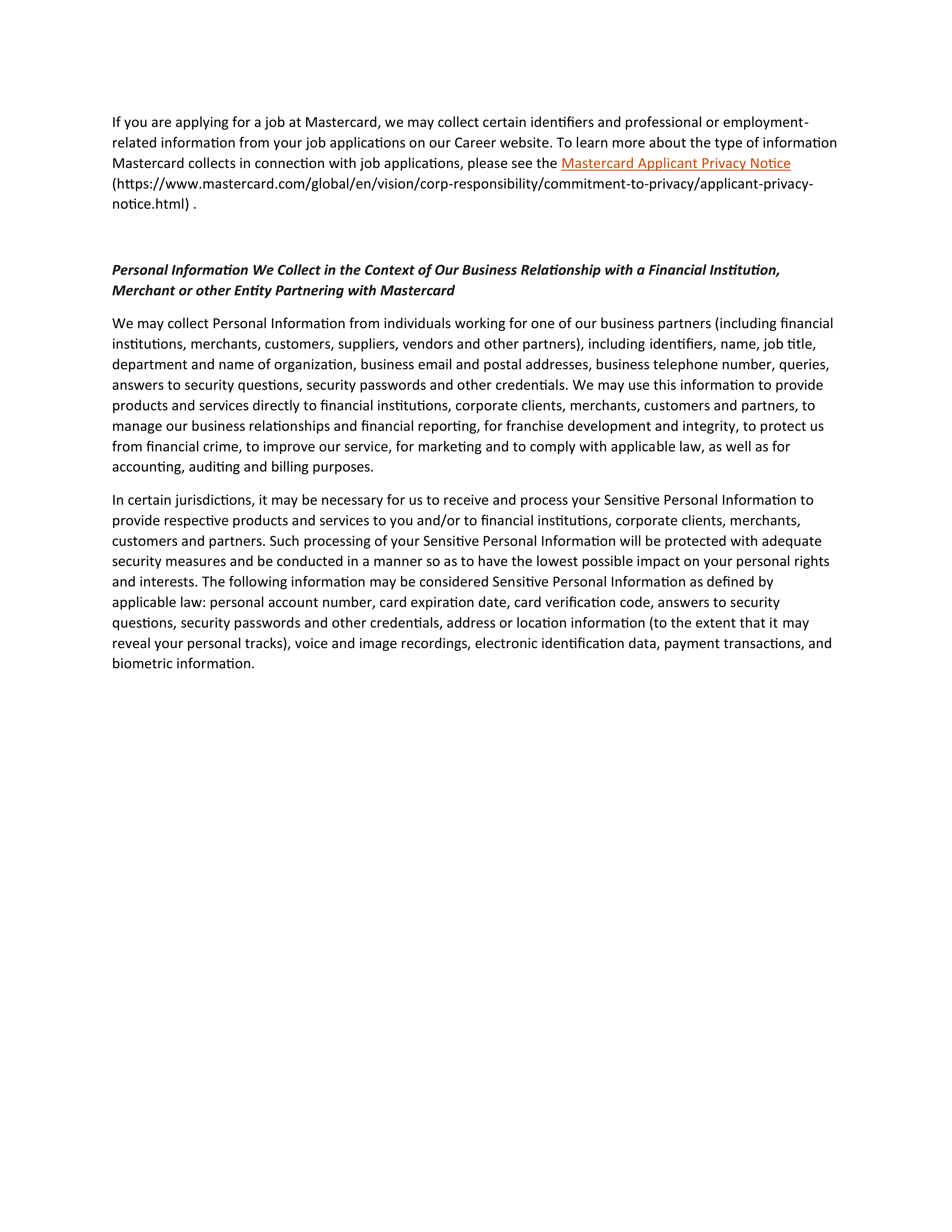 Mastercard Global Privacy Notice — page 5