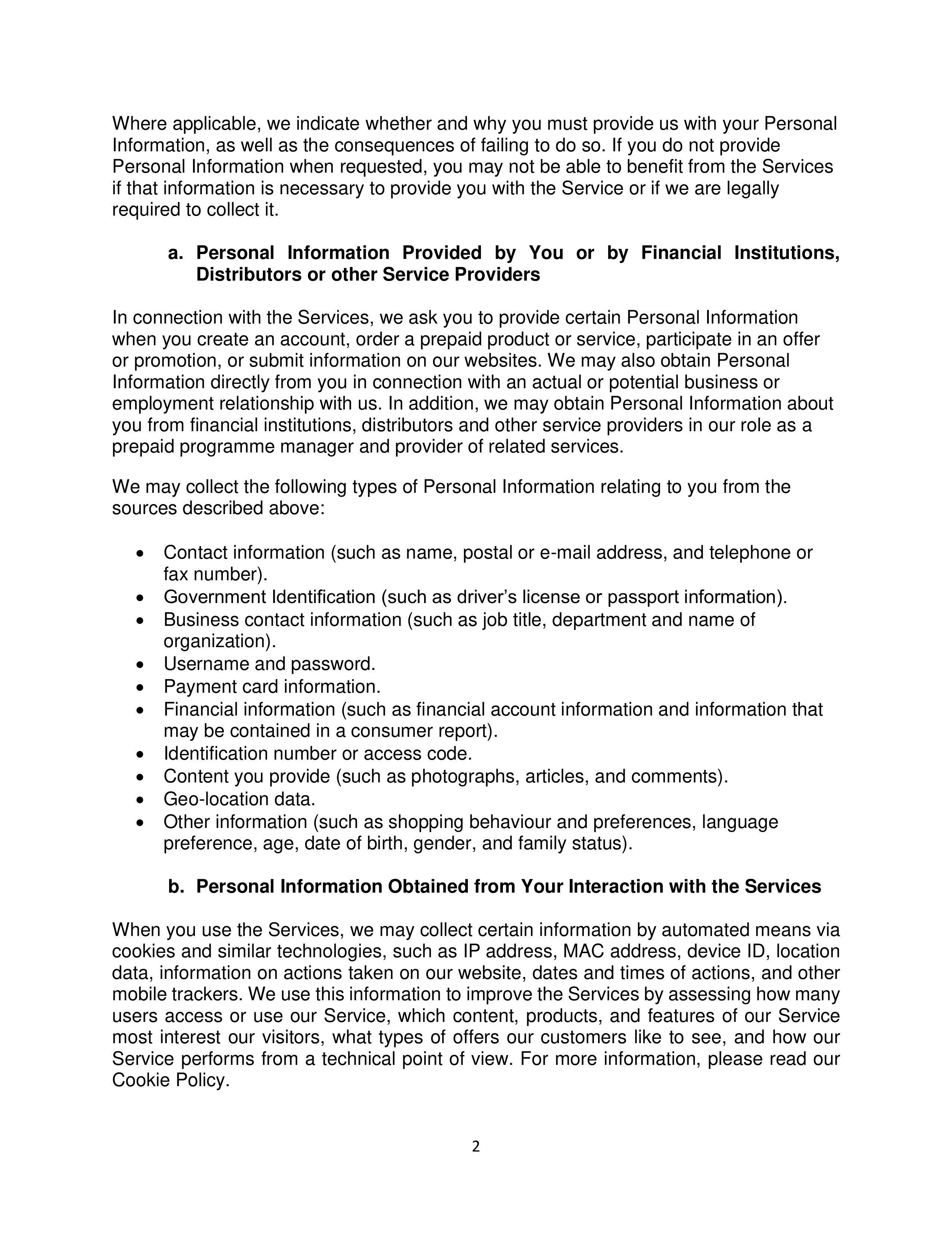 Mastercard Prepaid Management Services Privacy Notice — page 2