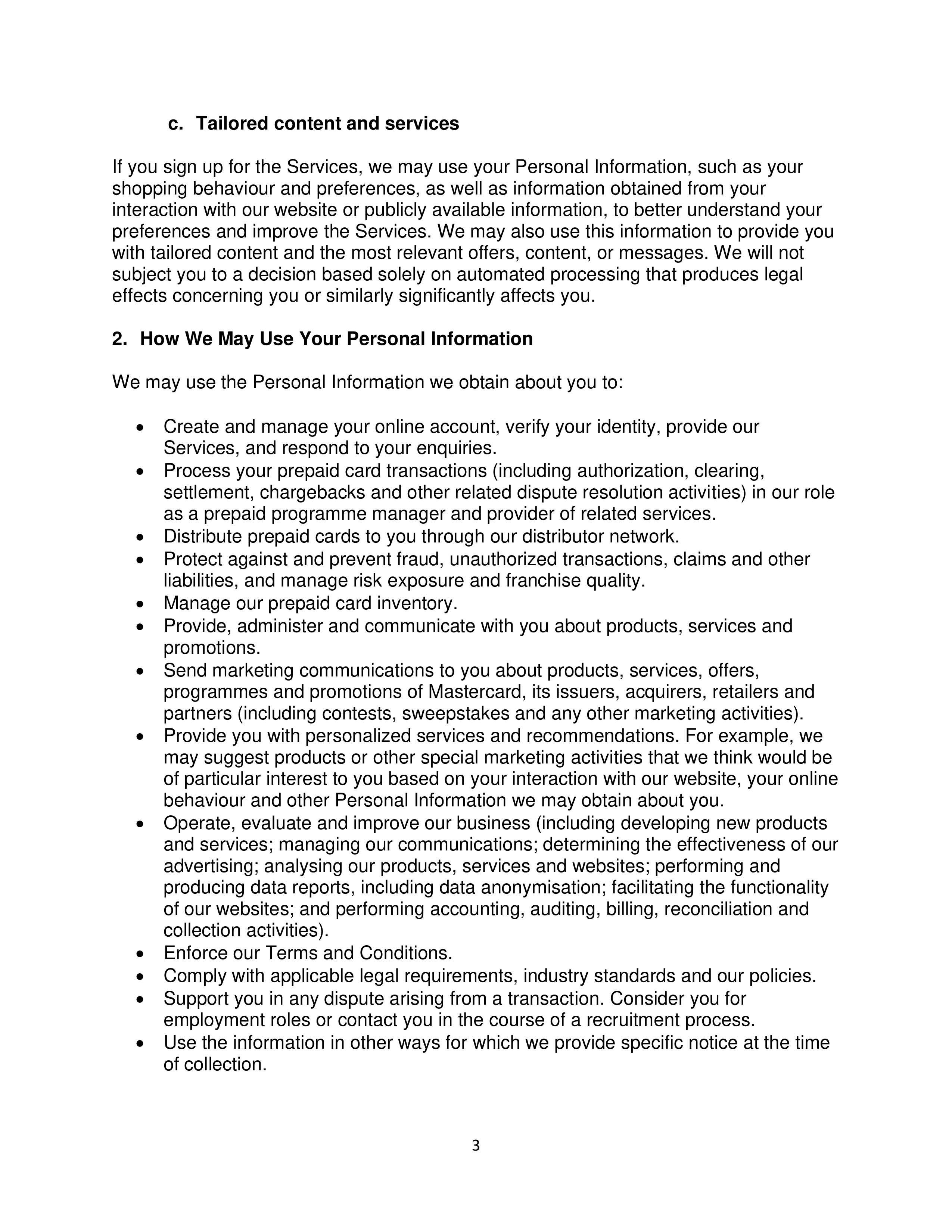 Mastercard Prepaid Management Services Privacy Notice — page 3