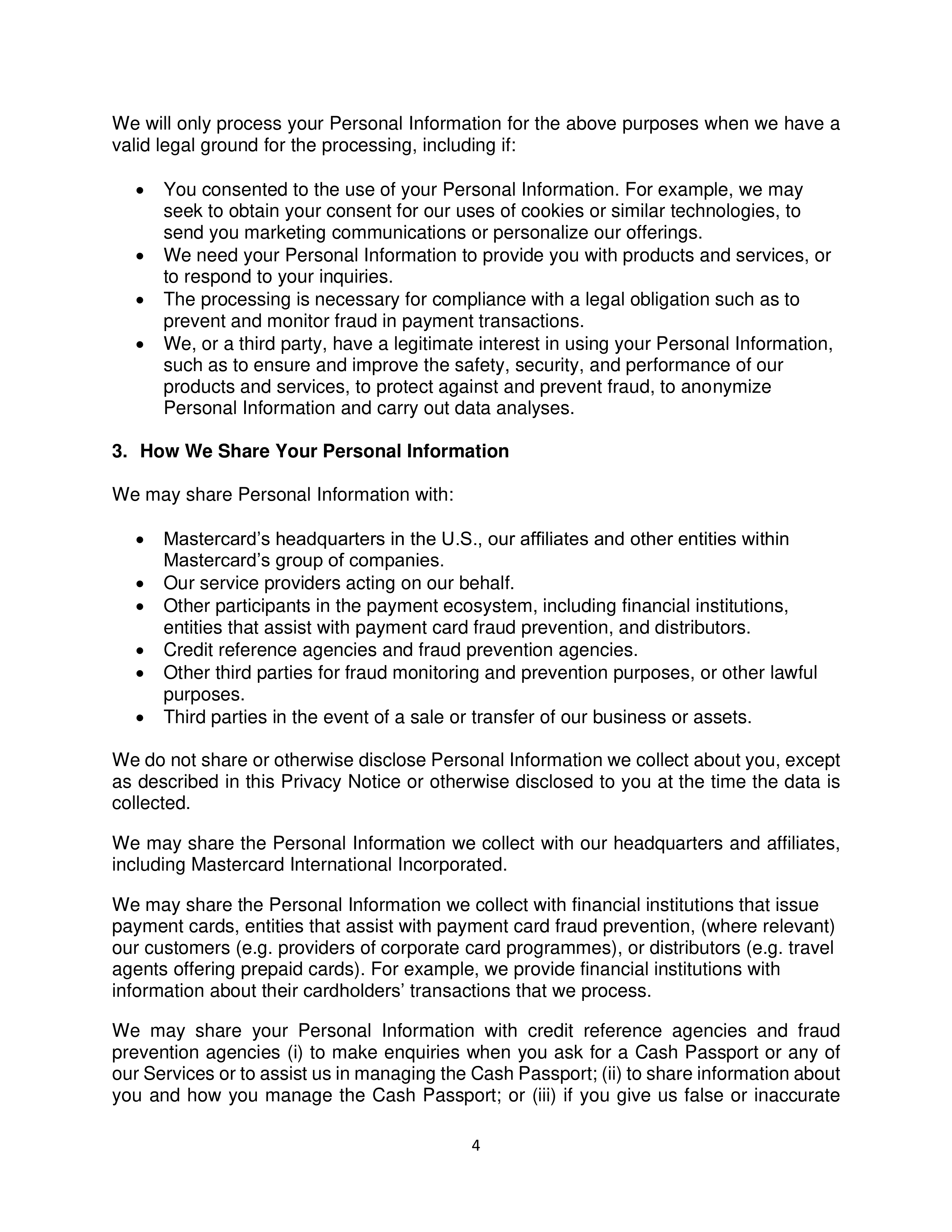 Mastercard Prepaid Management Services Privacy Notice — page 4