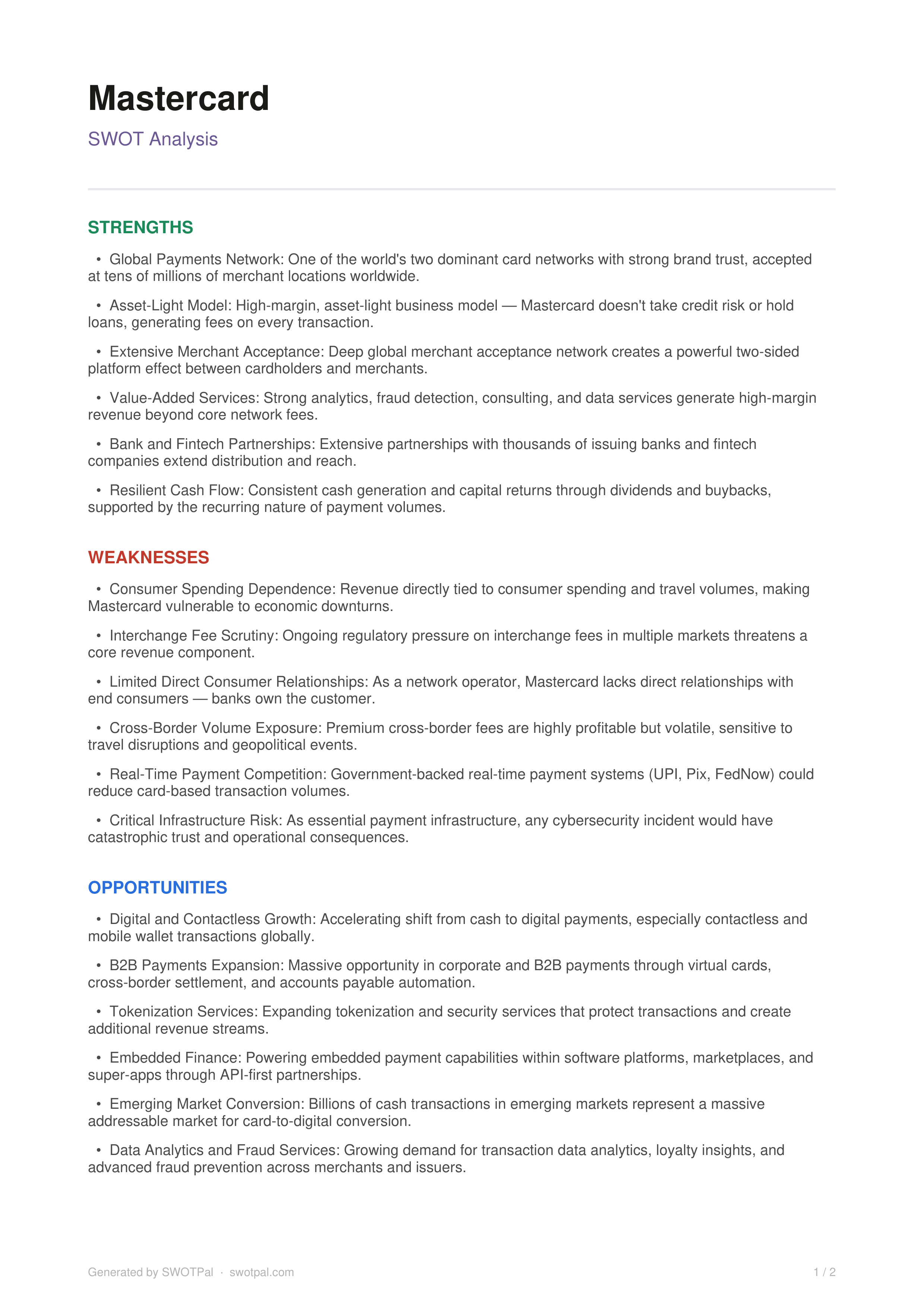 Mastercard Swot Analysis  — page 1