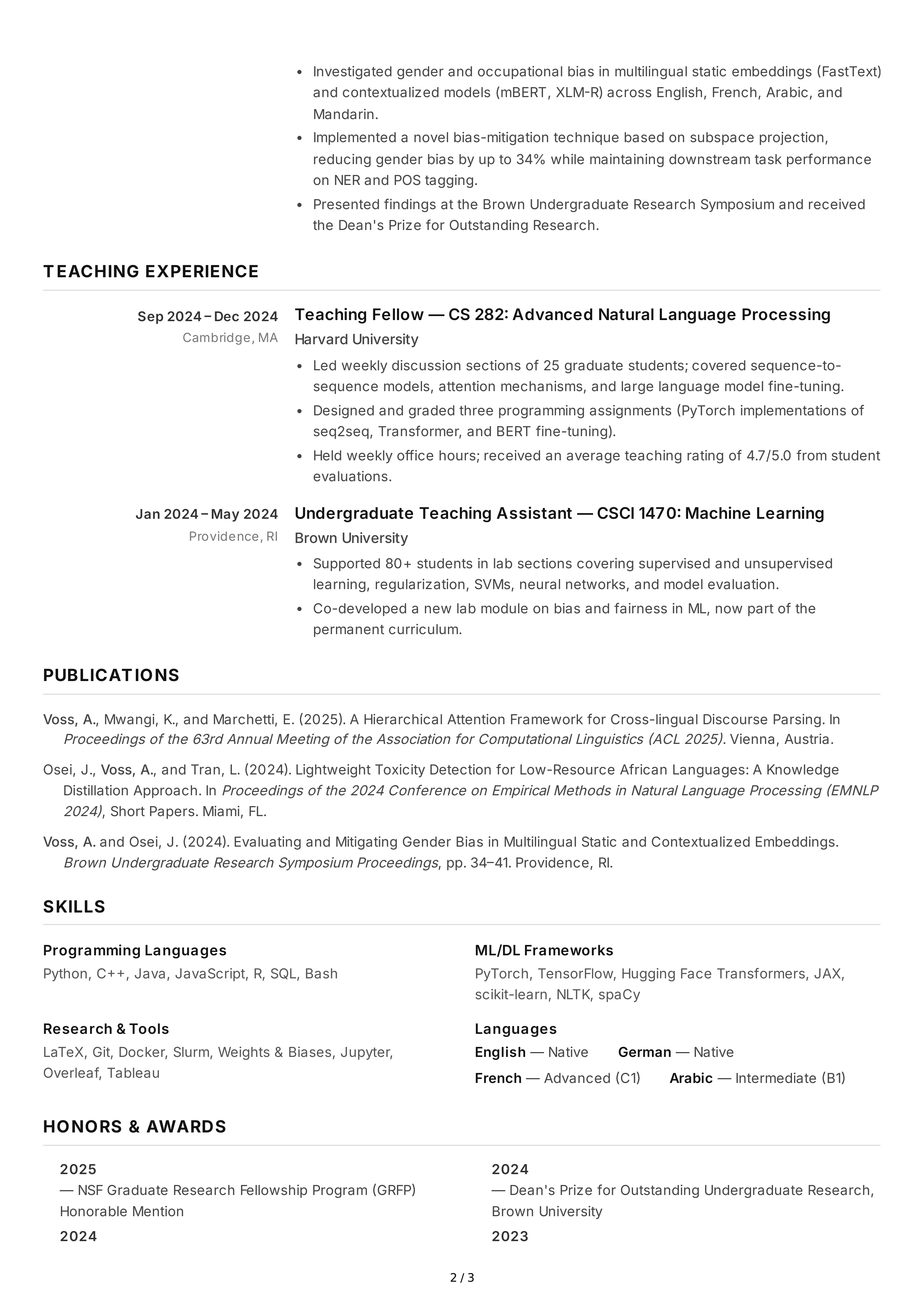 Master's Student CV — page 2