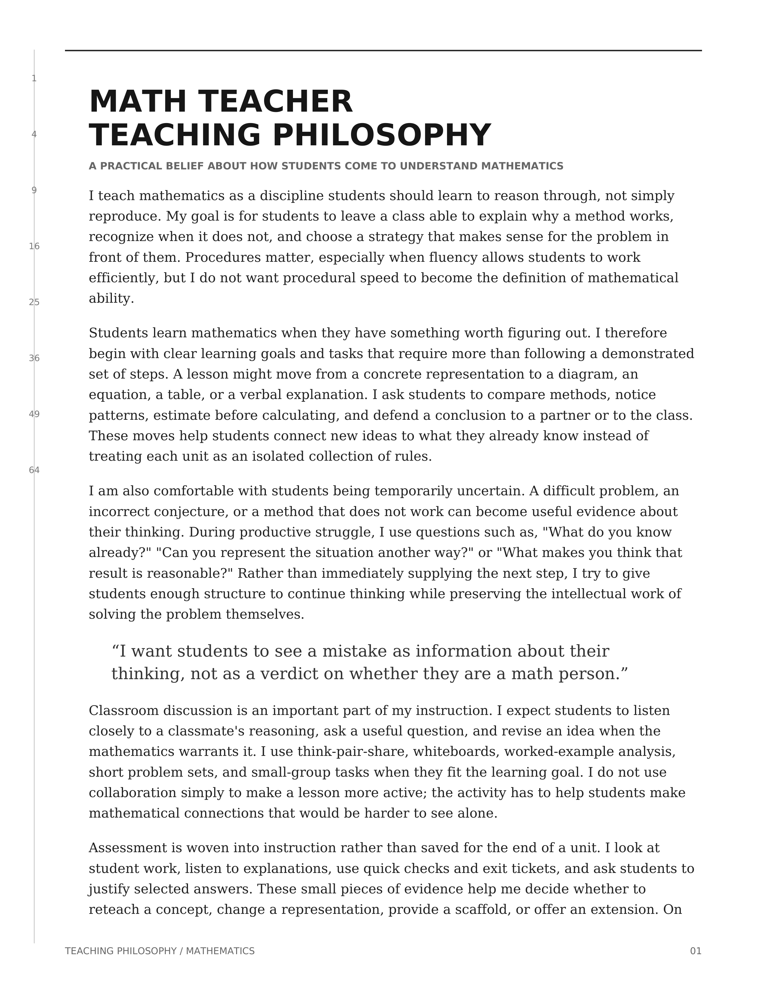 Math Teacher Teaching Philosophy — page 1