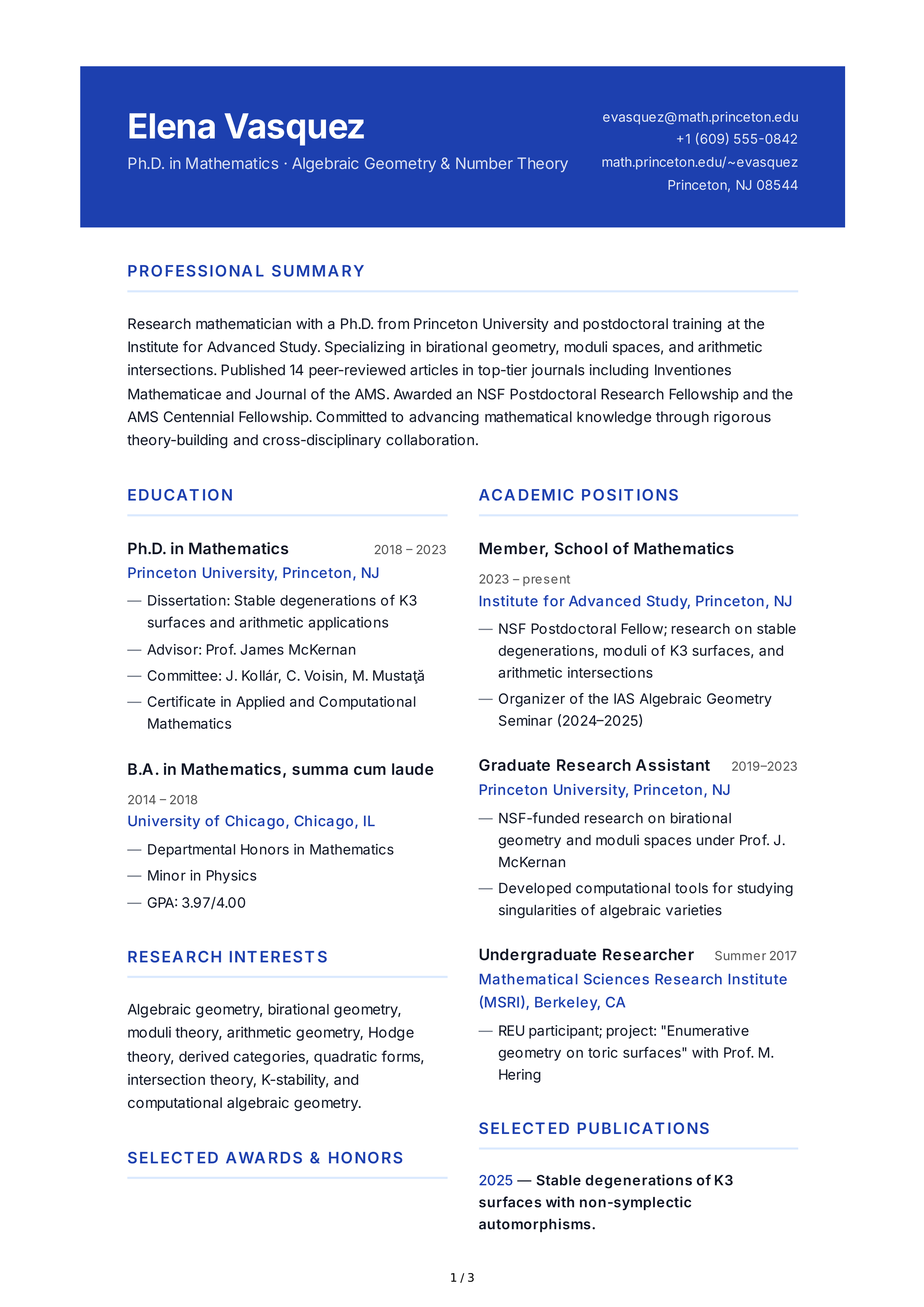 Mathematician CV — page 1