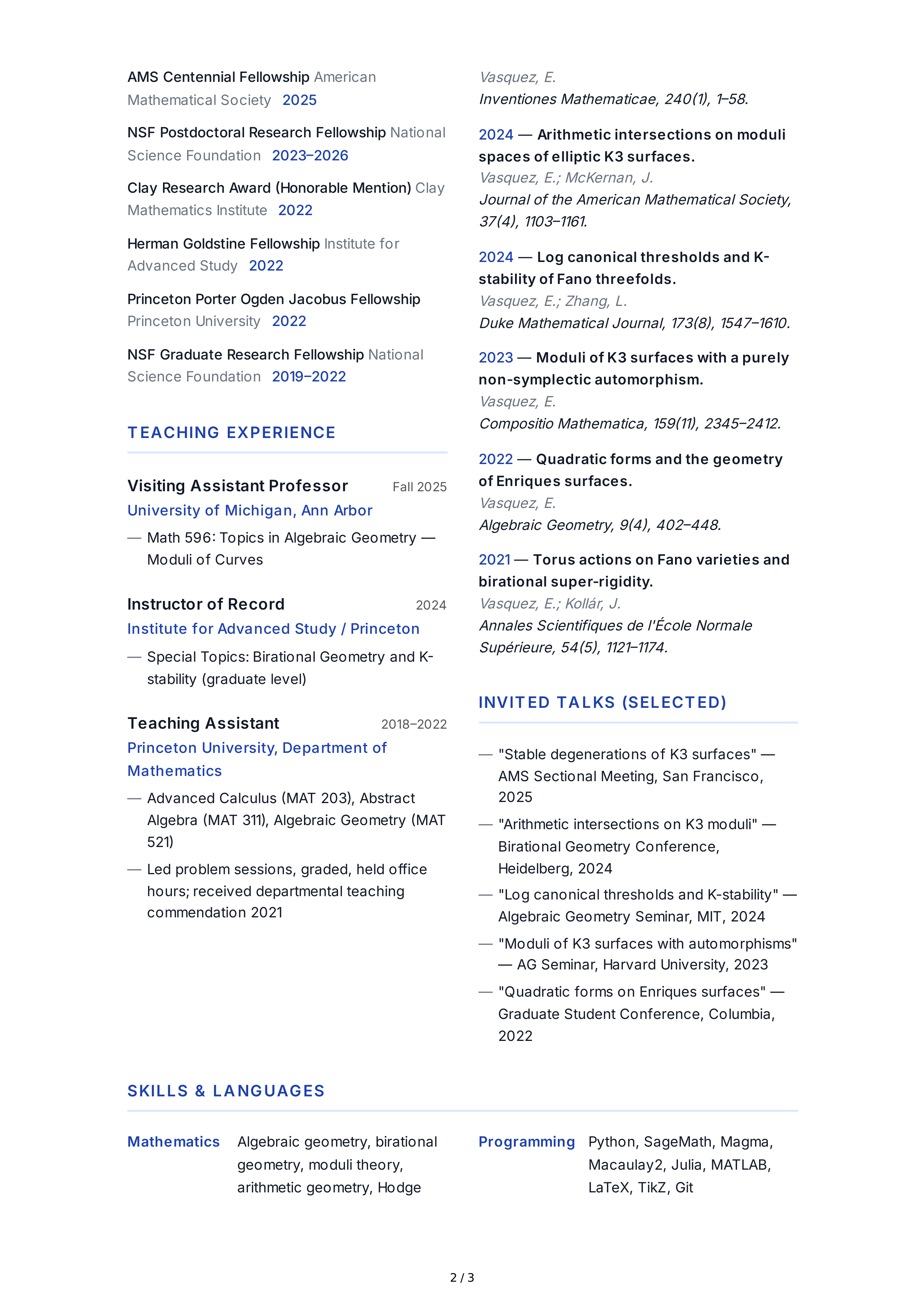 Mathematician CV — page 2