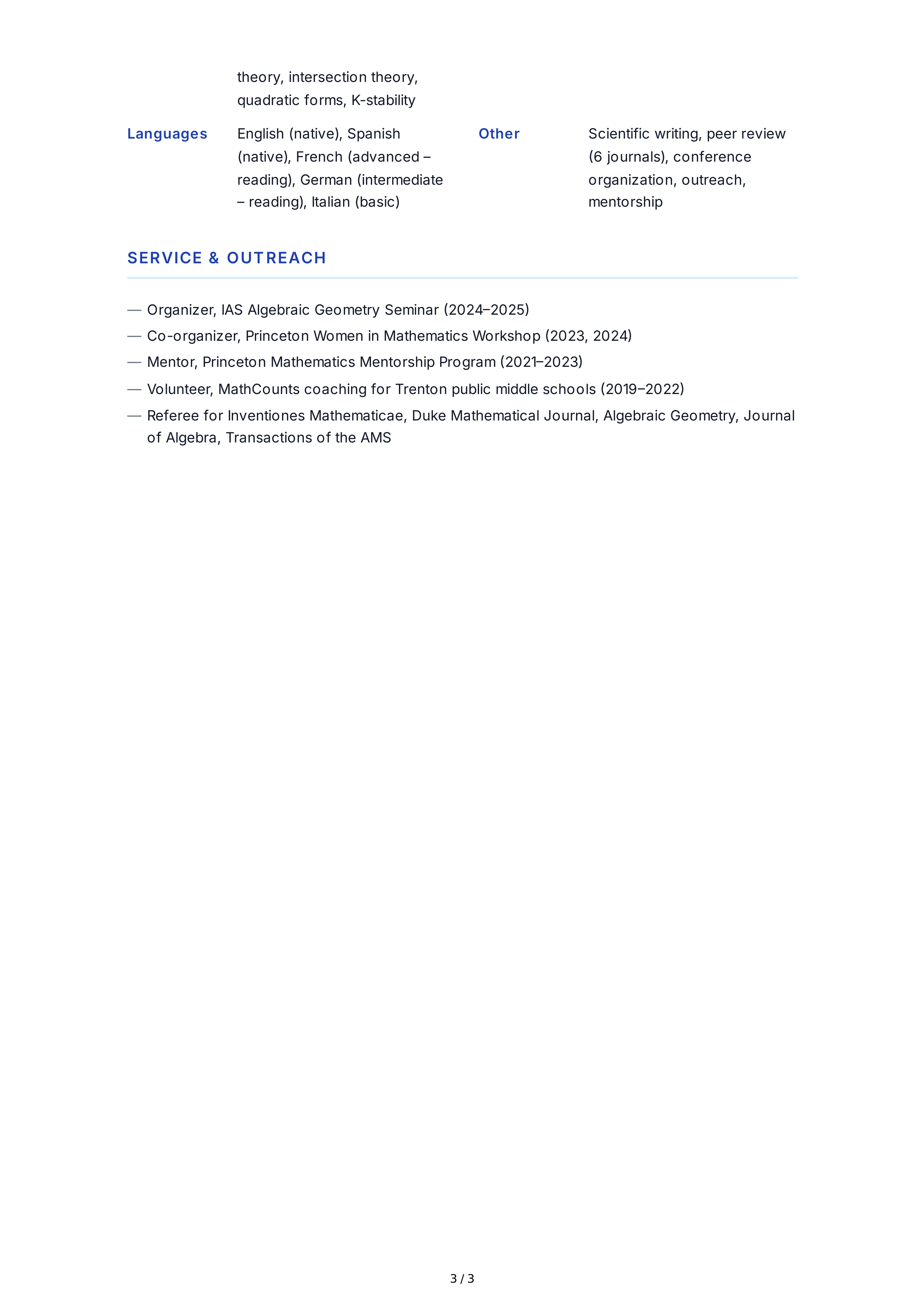 Mathematician CV — page 3