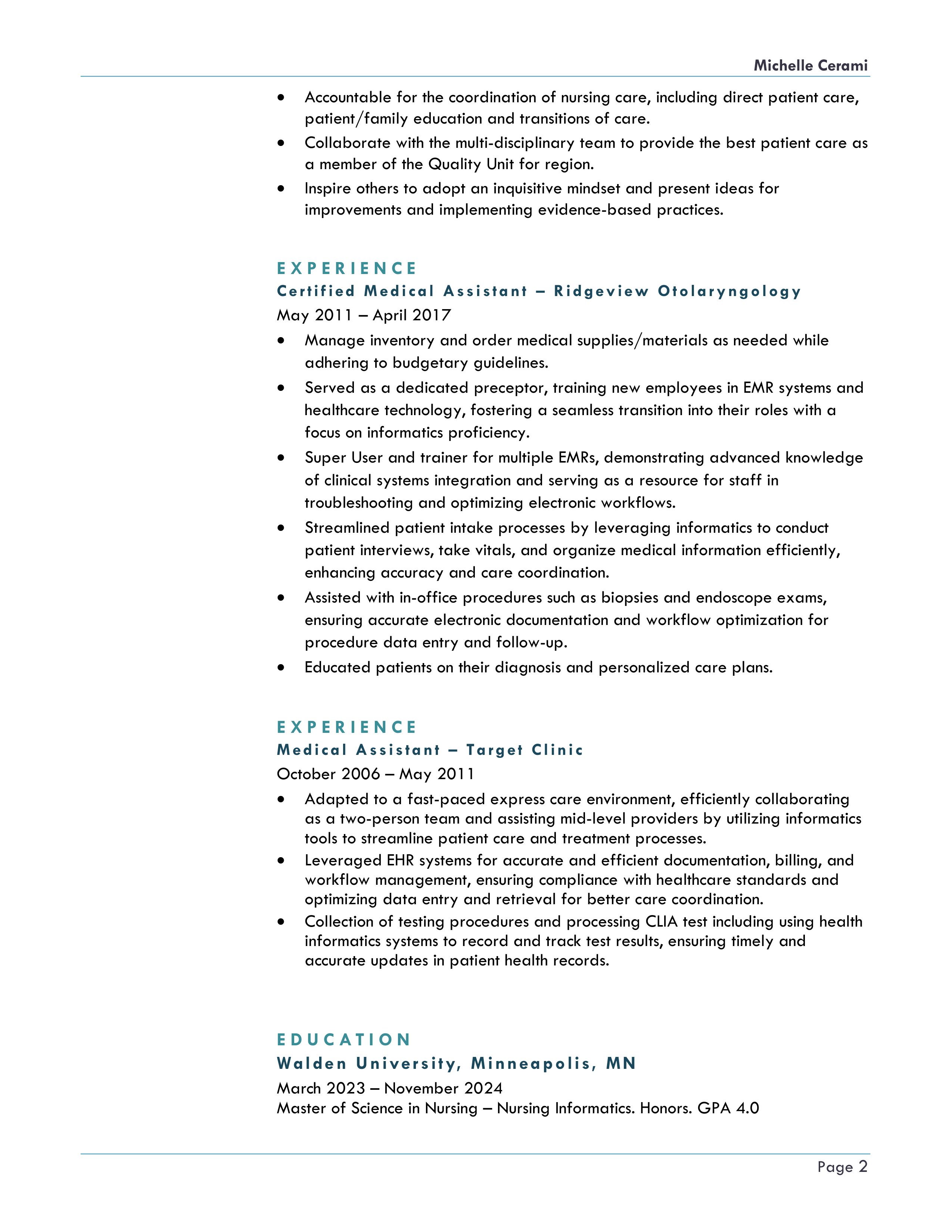 Mayo Clinic Registered Nurse Resume — page 2