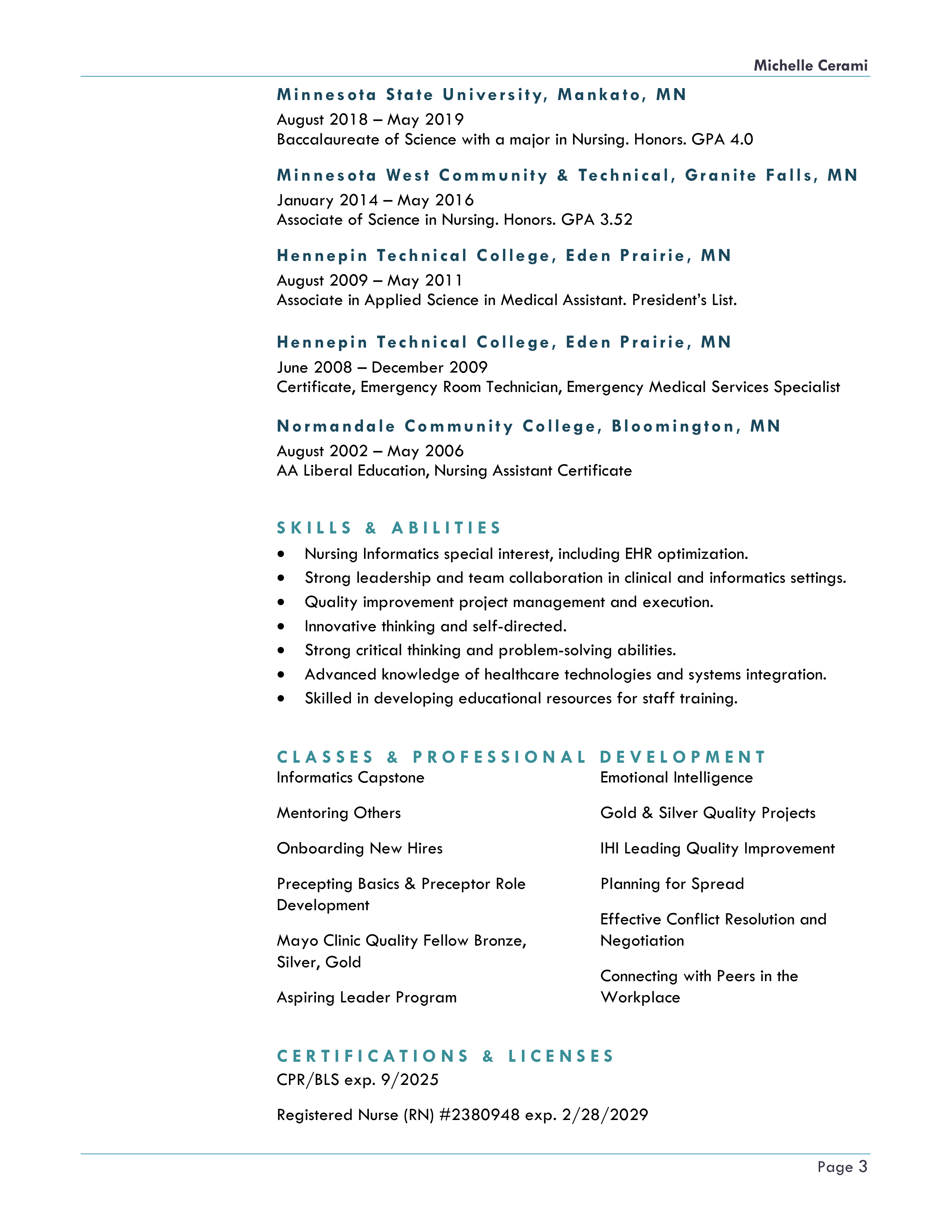 Mayo Clinic Registered Nurse Resume — page 3