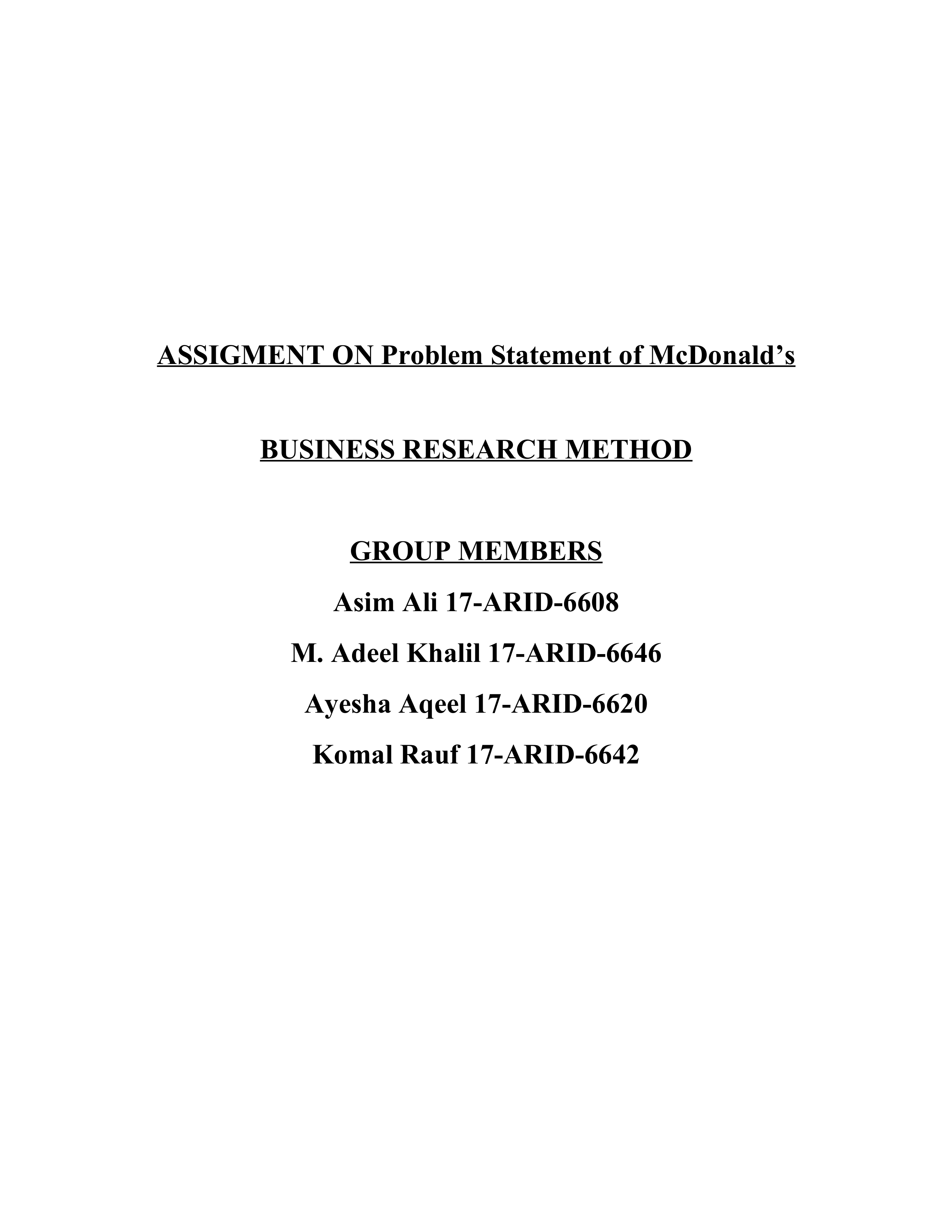 McDonald's Business Problem Statement — page 1