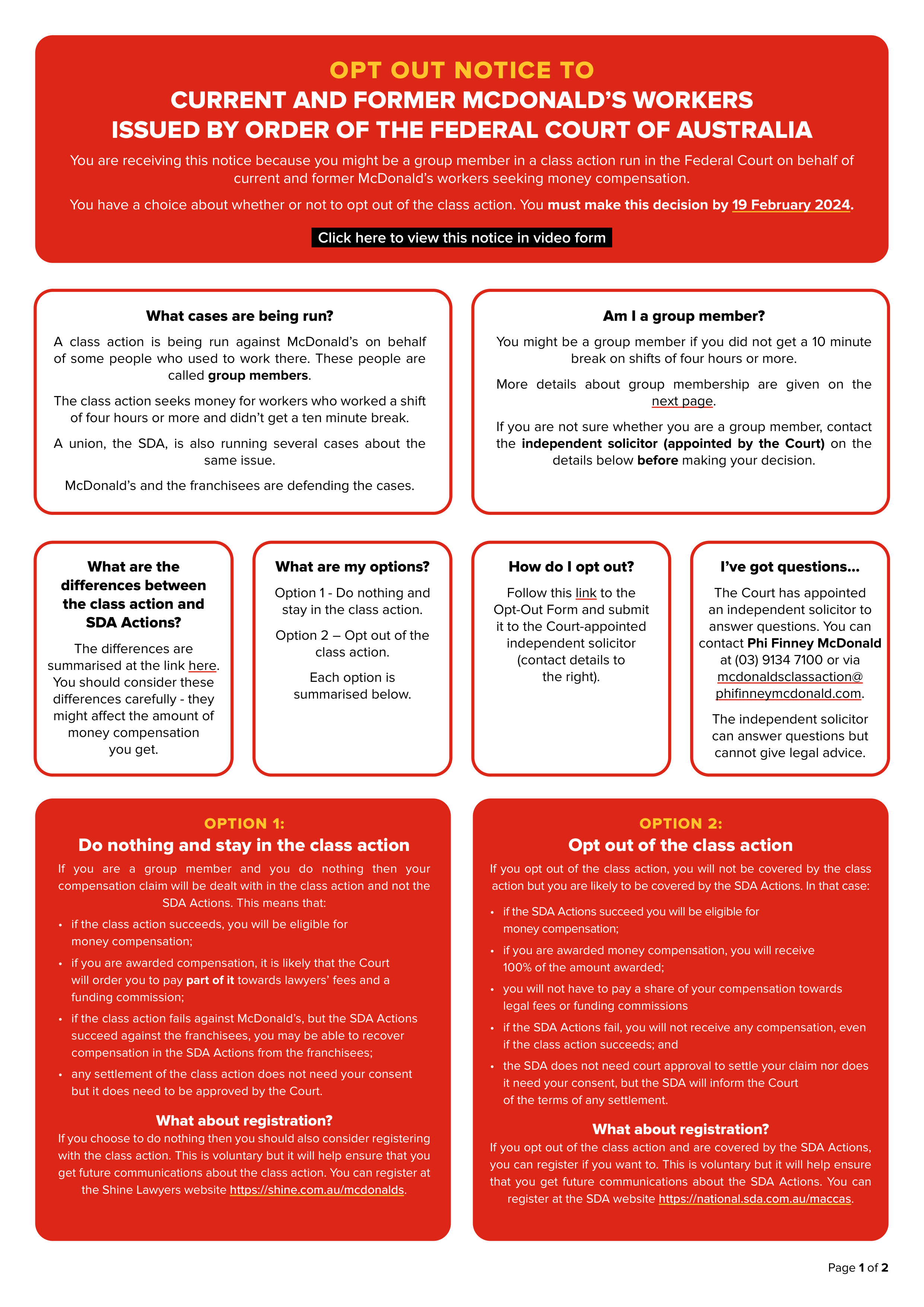 McDonald’s Class Action Opt-Out Notice — page 1