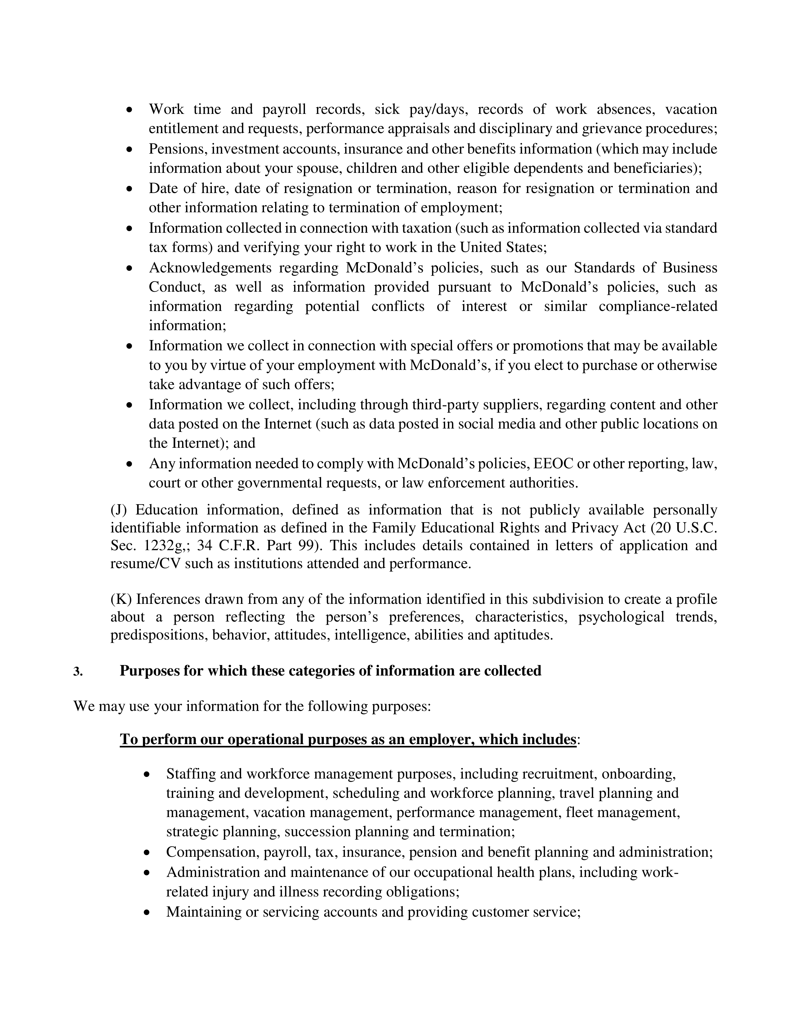 McDonald's Employee Privacy Notice — page 3