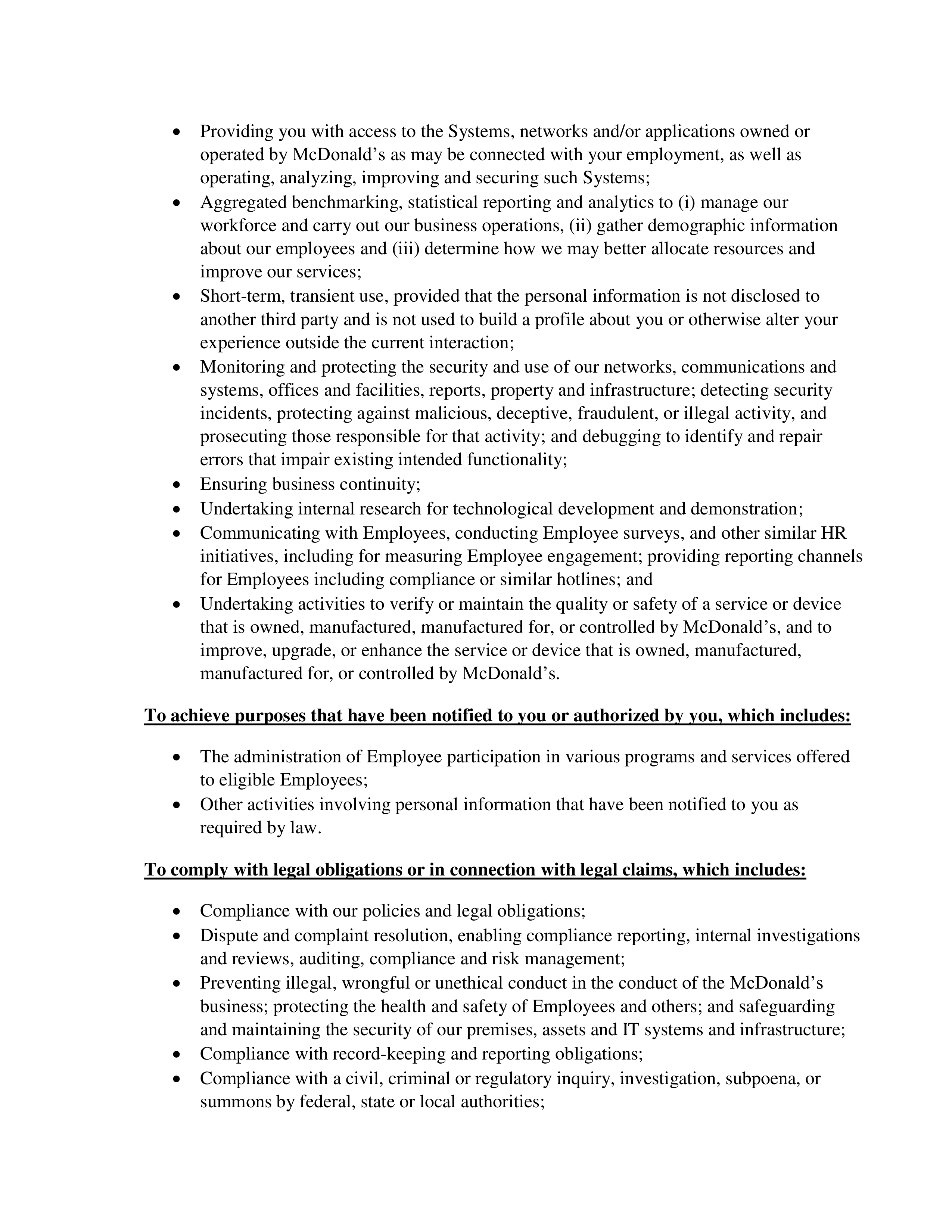 McDonald's Employee Privacy Notice — page 4