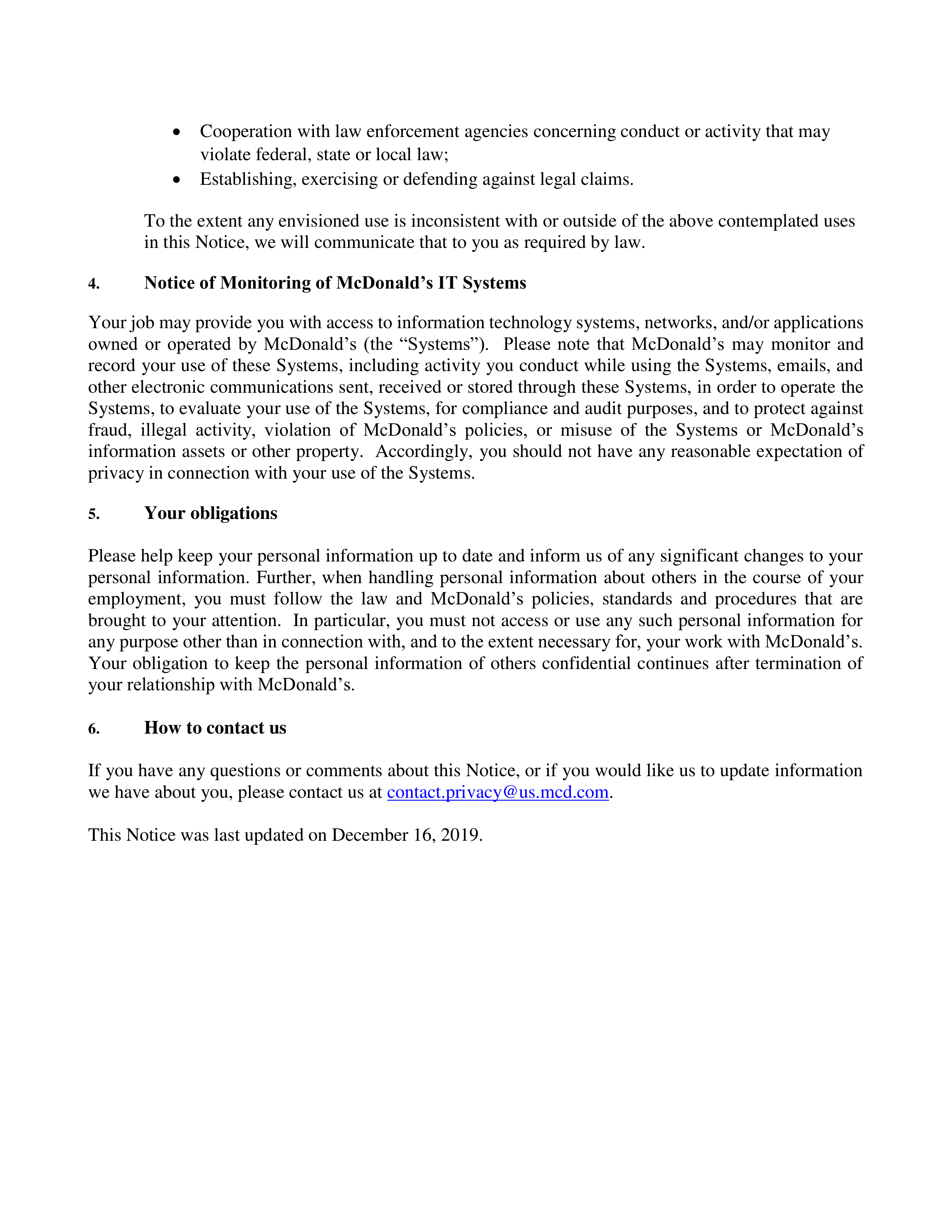 McDonald's Employee Privacy Notice — page 5
