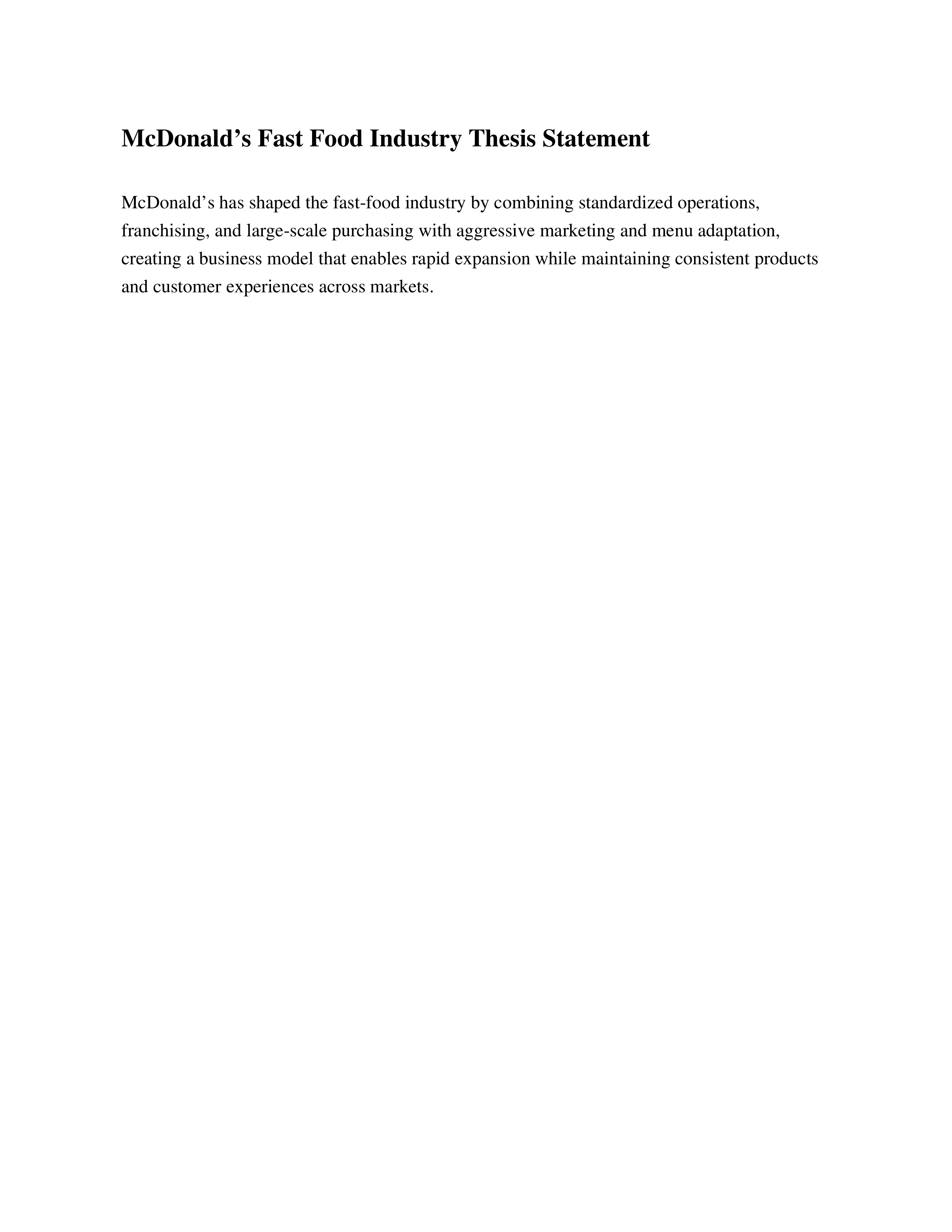 McDonald’s Fast Food Industry Thesis Statement — page 1