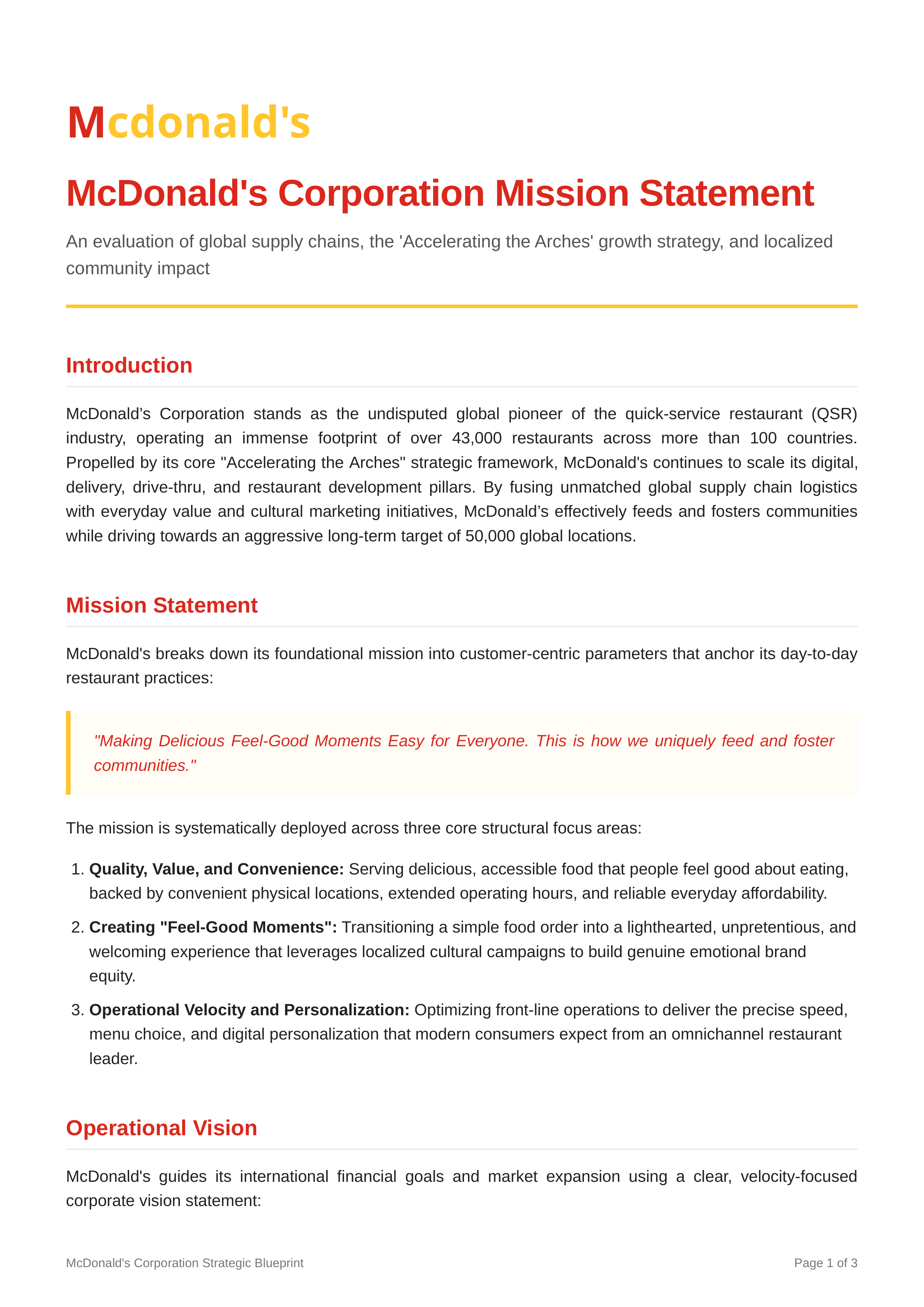 McDonalds Mission Statement — page 1