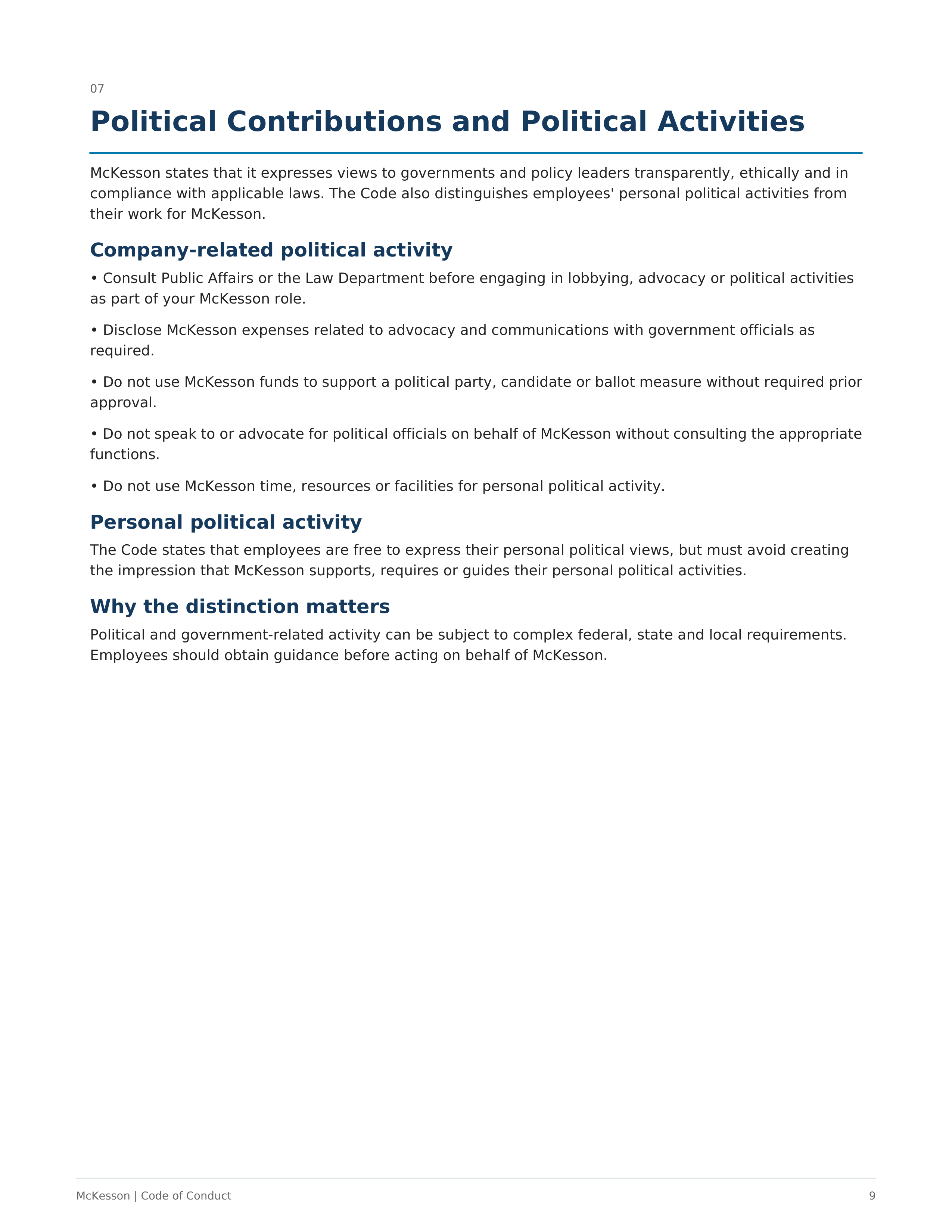 McKesson Code of Conduct Handbook — page 9