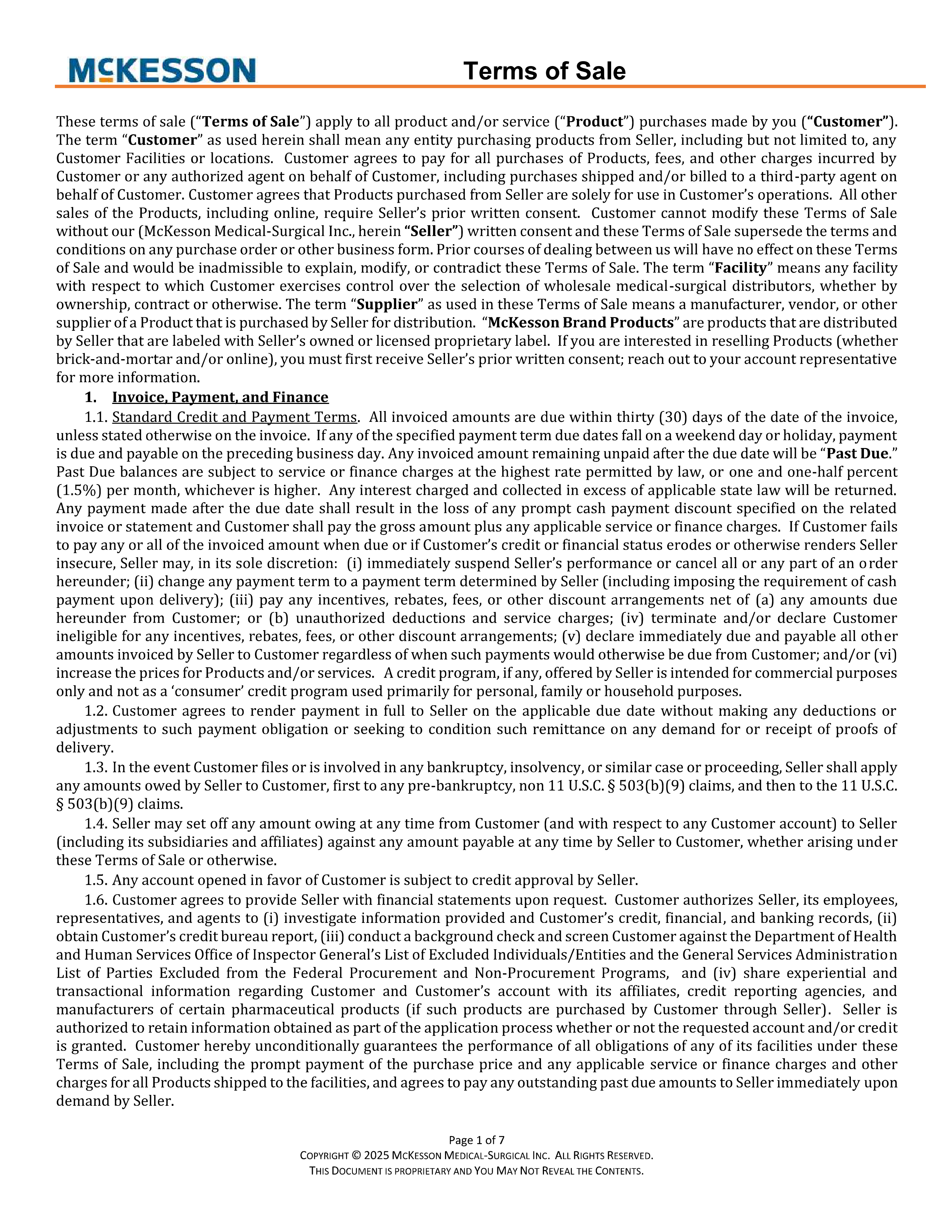 McKesson Corporation Product Purchase — page 1
