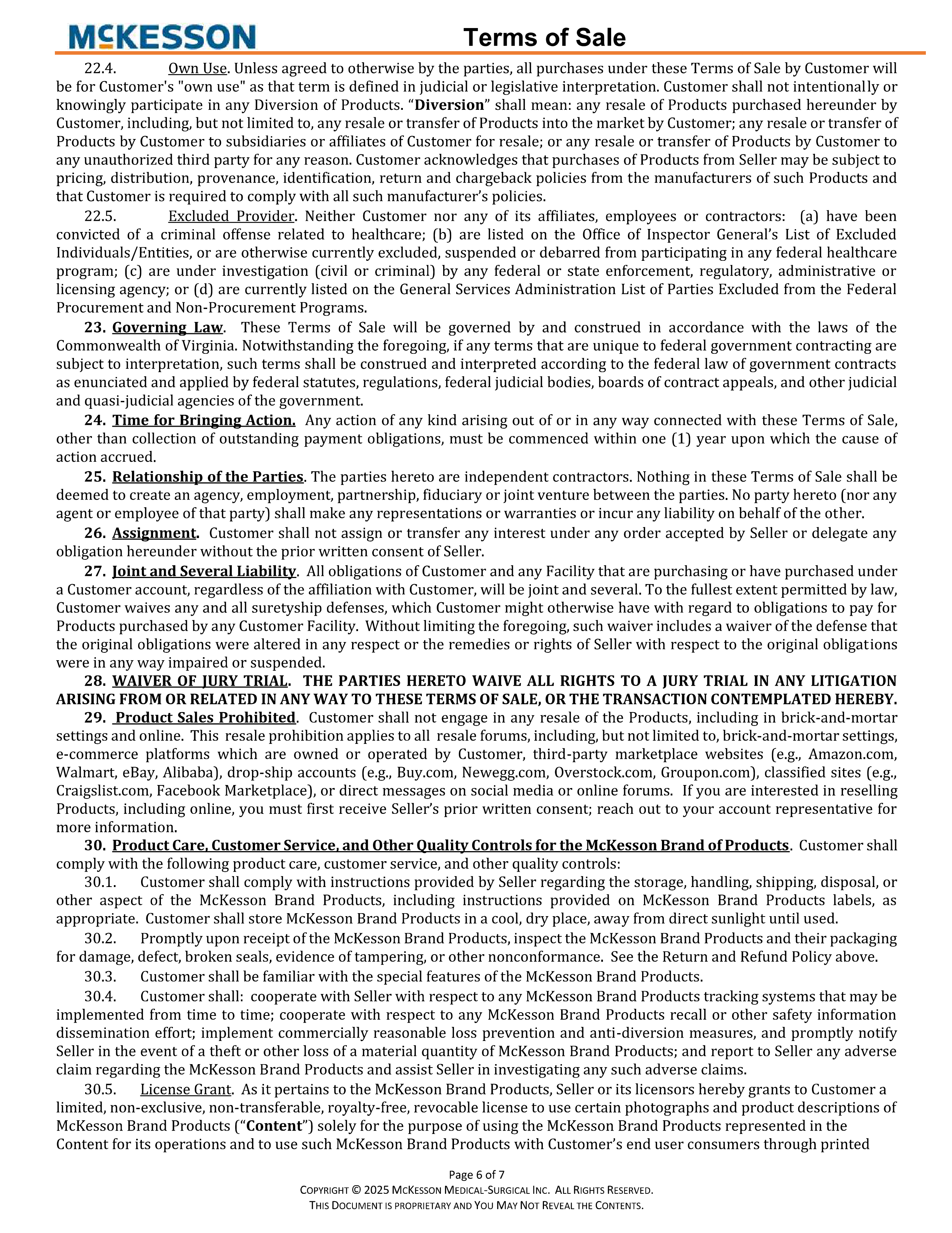 McKesson Corporation Product Purchase — page 6