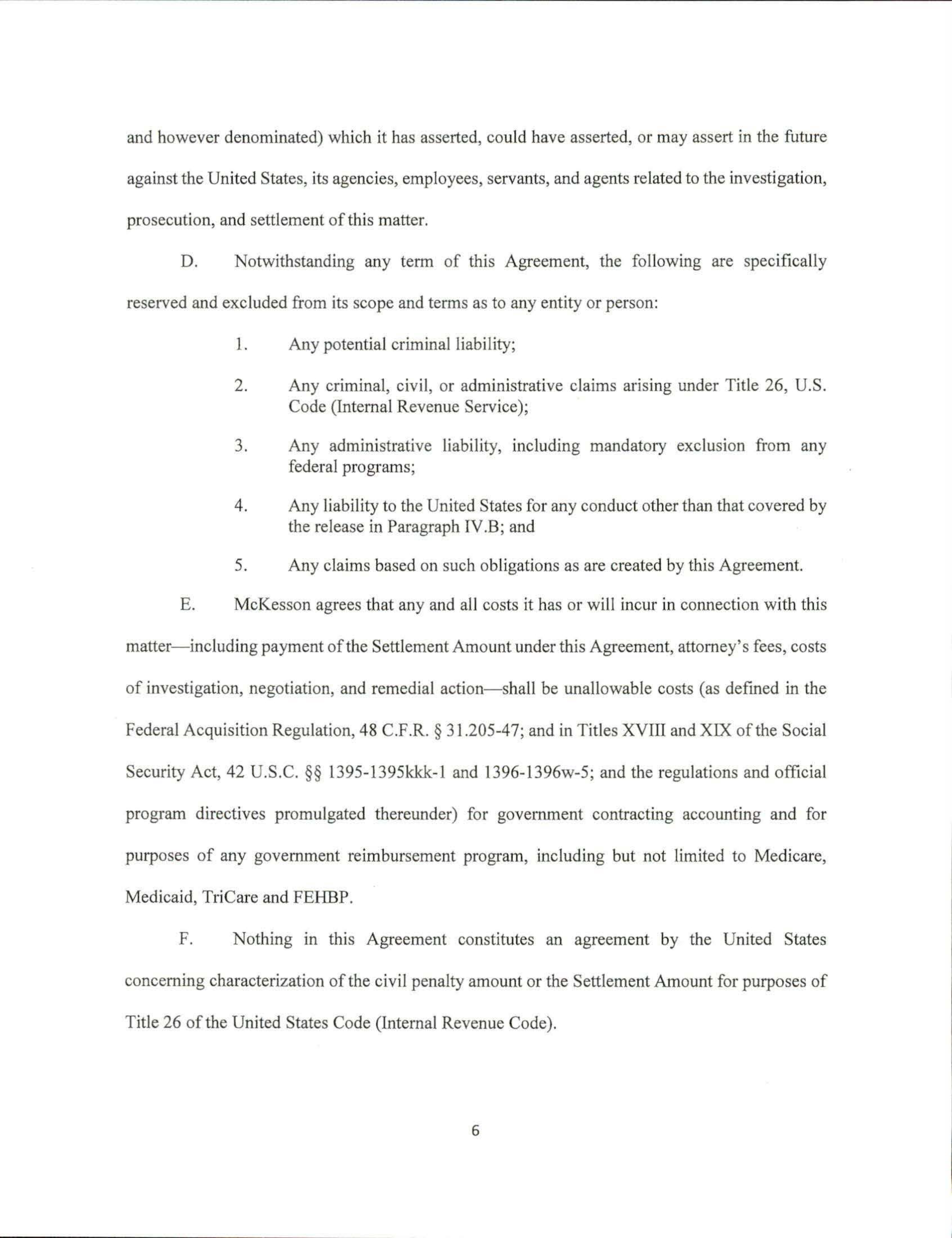 McKesson Settlement Agreement — page 6