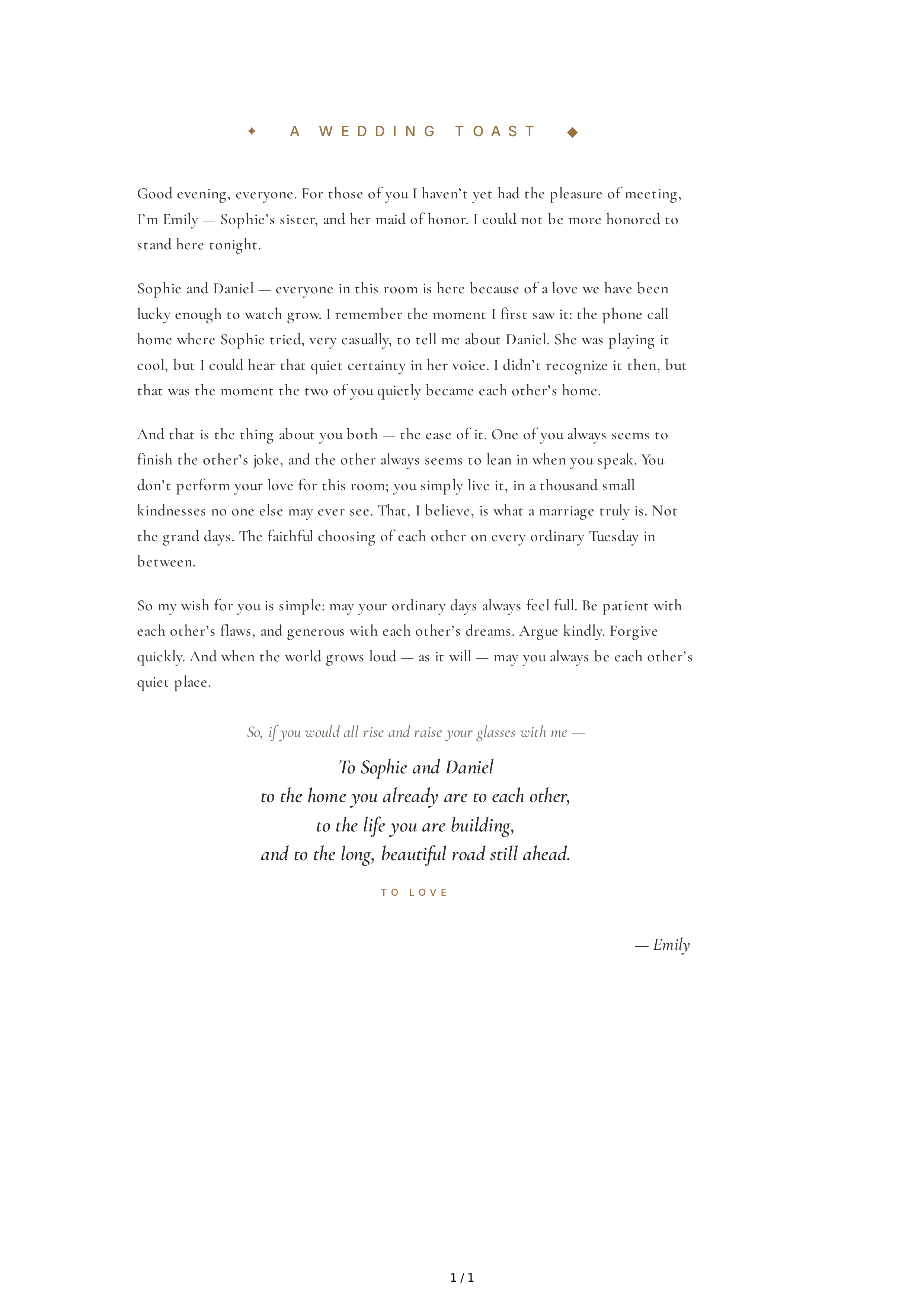 Meaningful Wedding Toast — page 1